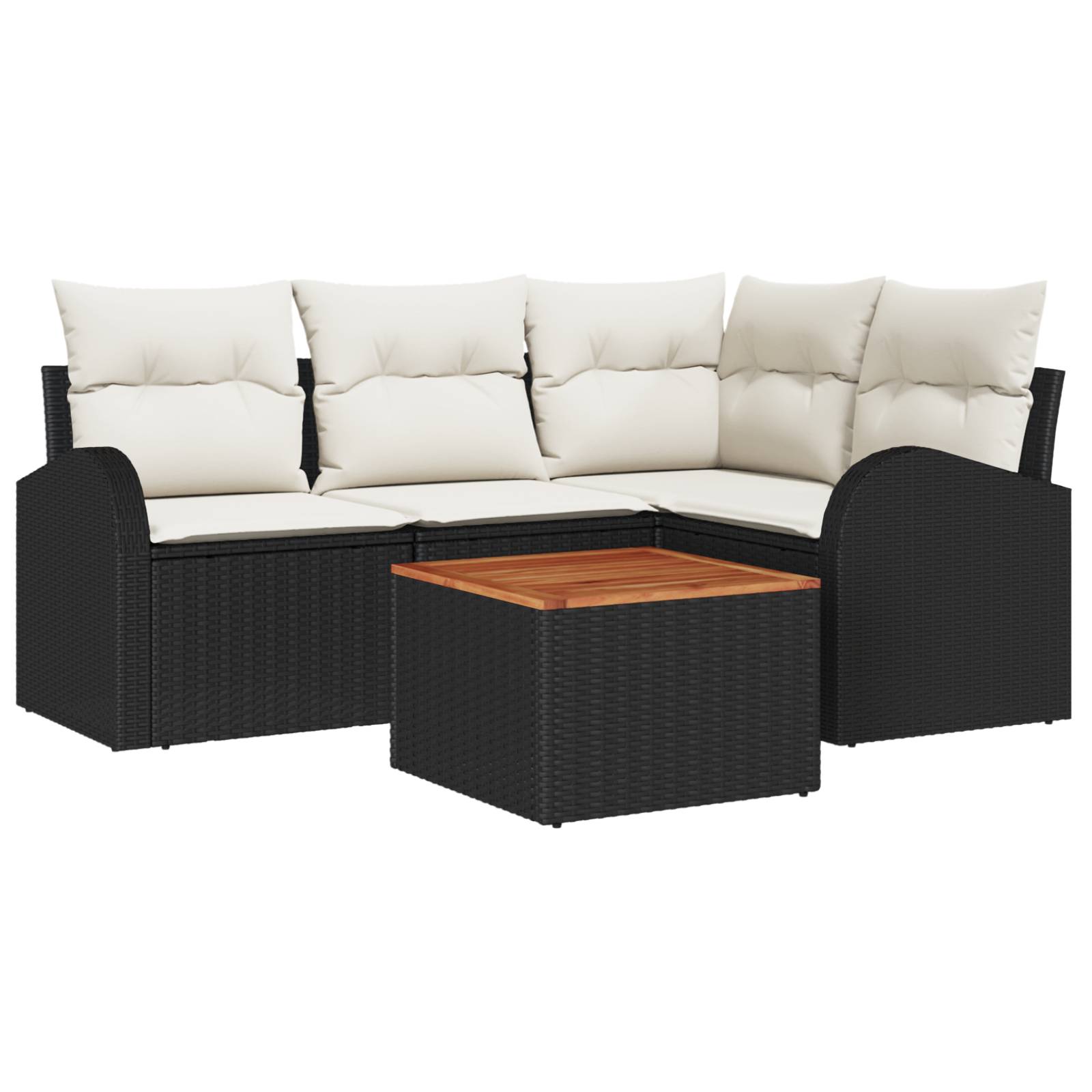 vidaXL 5-teiliges Garten-Sofa-Set mit Kissen Schwarz Poly-Rattan Akazie