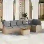 vidaXL 7-teilige Garten Sofa Set mit Kissen Beige Poly Rattan Akazie vidaXL 7-teilige Garten Sofa Set mit Kissen Beige Poly Rattan Akazie