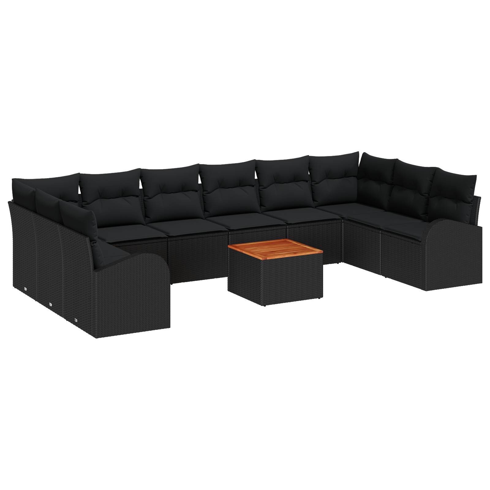 vidaXL 11-teiliges Garten Sofaset mit Kissen schwarz Poly Rattan Akazie