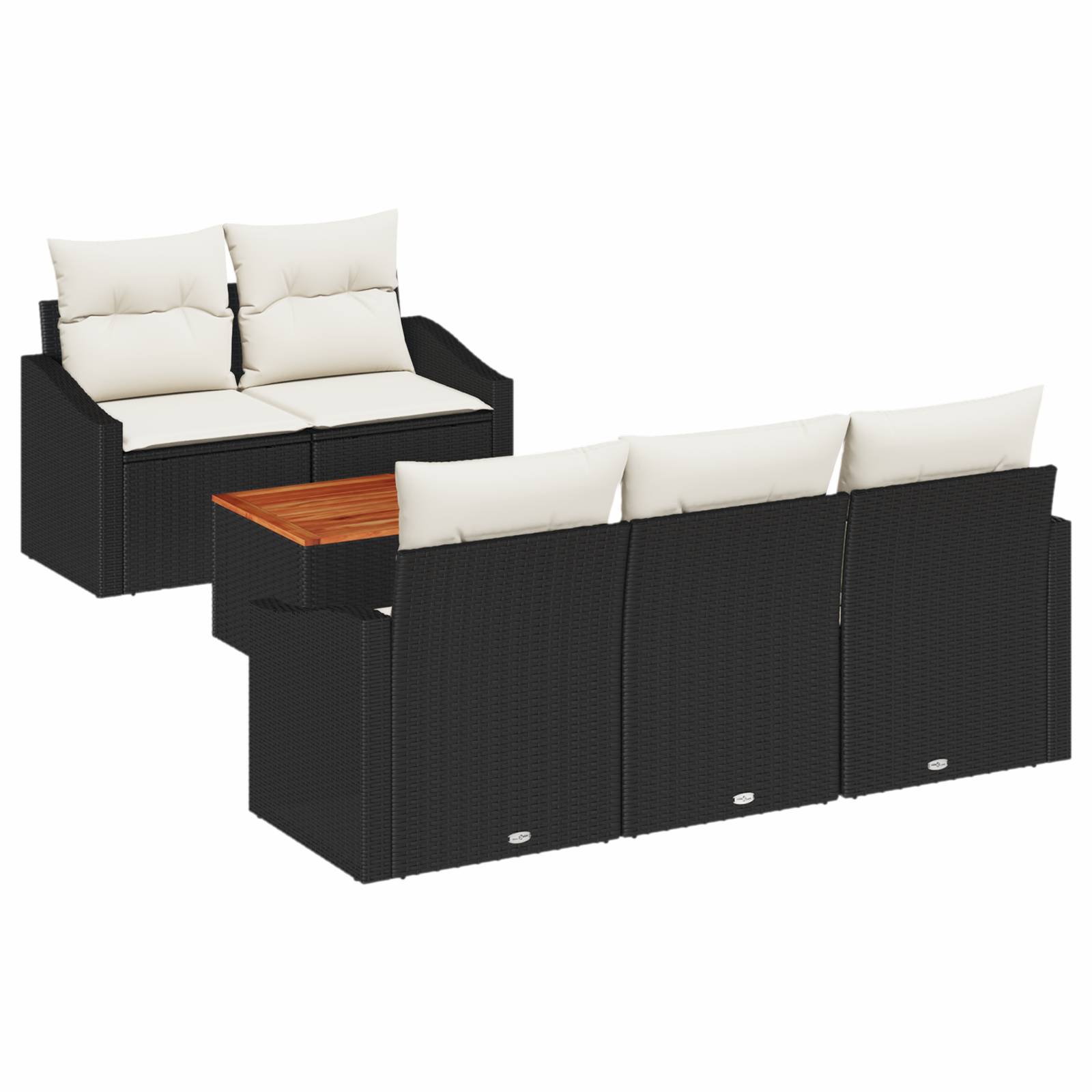 vidaXL 6-teiliges Garten-Sofaset mit Kissen Schwarz Poly-Rattan Akazie