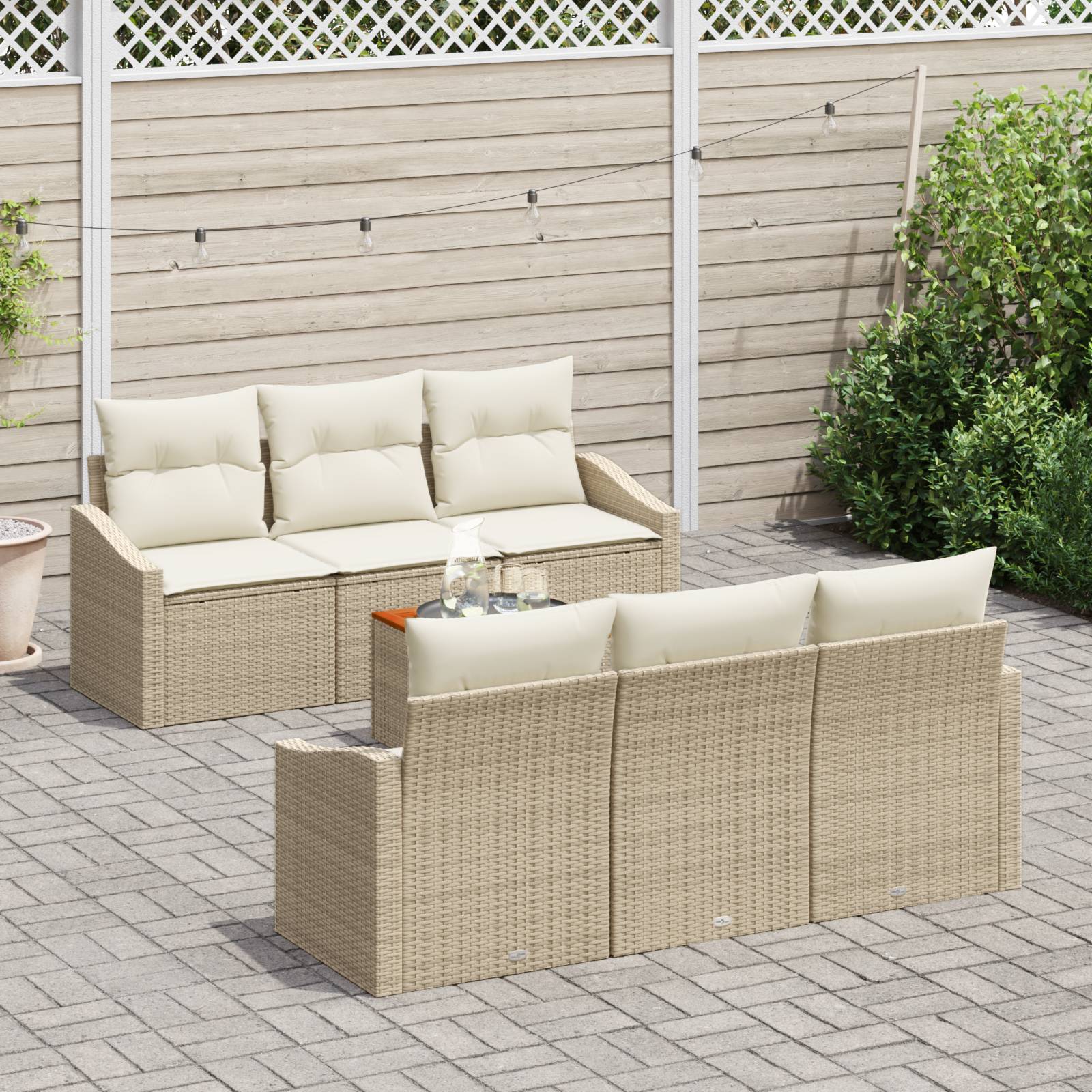 vidaXL 7-teiliges Garten-Sofa-Set mit Kissen Beige Poly-Rattan Akazie