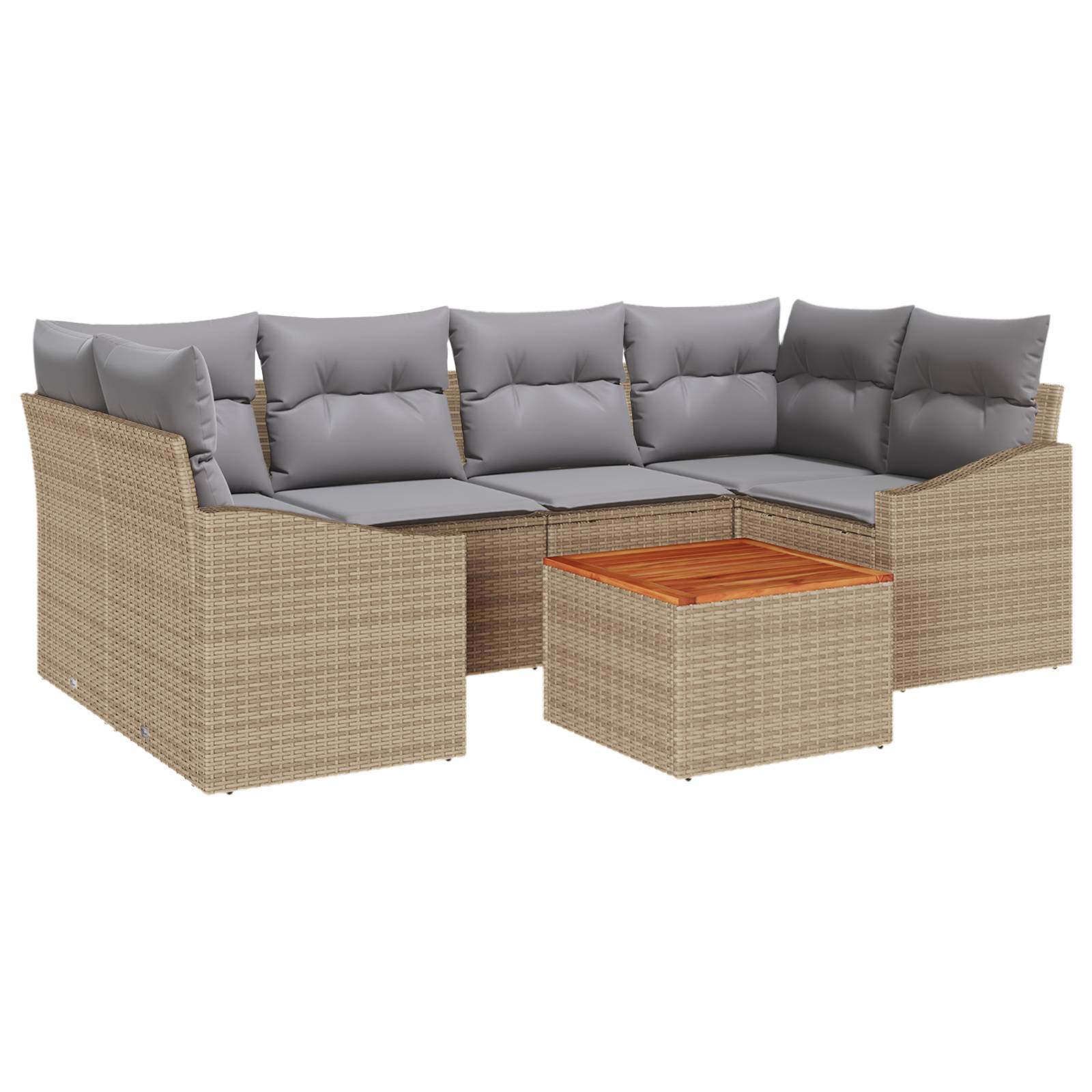 vidaXL 7-tlg. Garten-Sofagarnitur mit Kissen Beige Poly Rattan Akazie