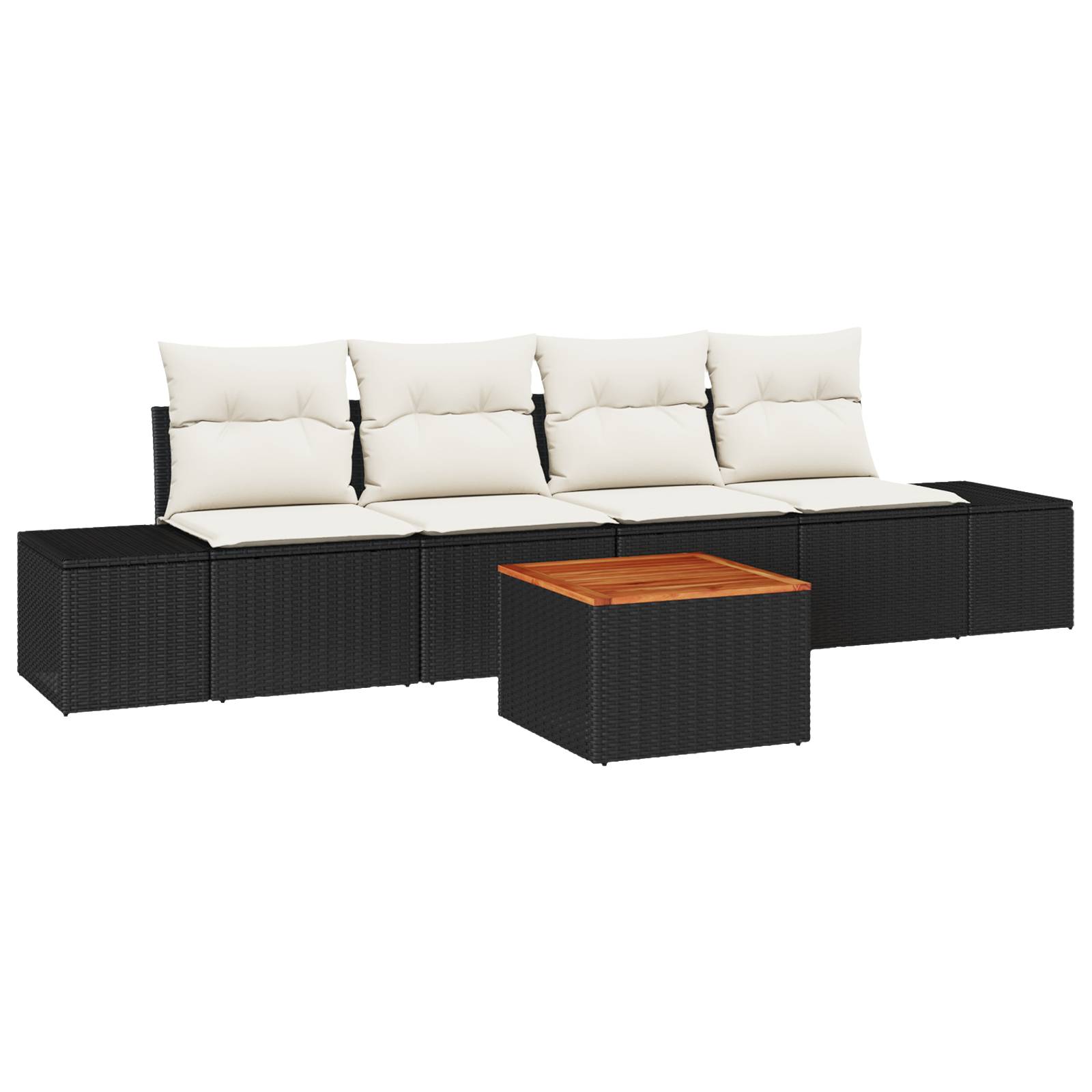 vidaXL 5-teiliges Garten-Sofa-Set mit Kissen Schwarz Poly Rattan Akazie