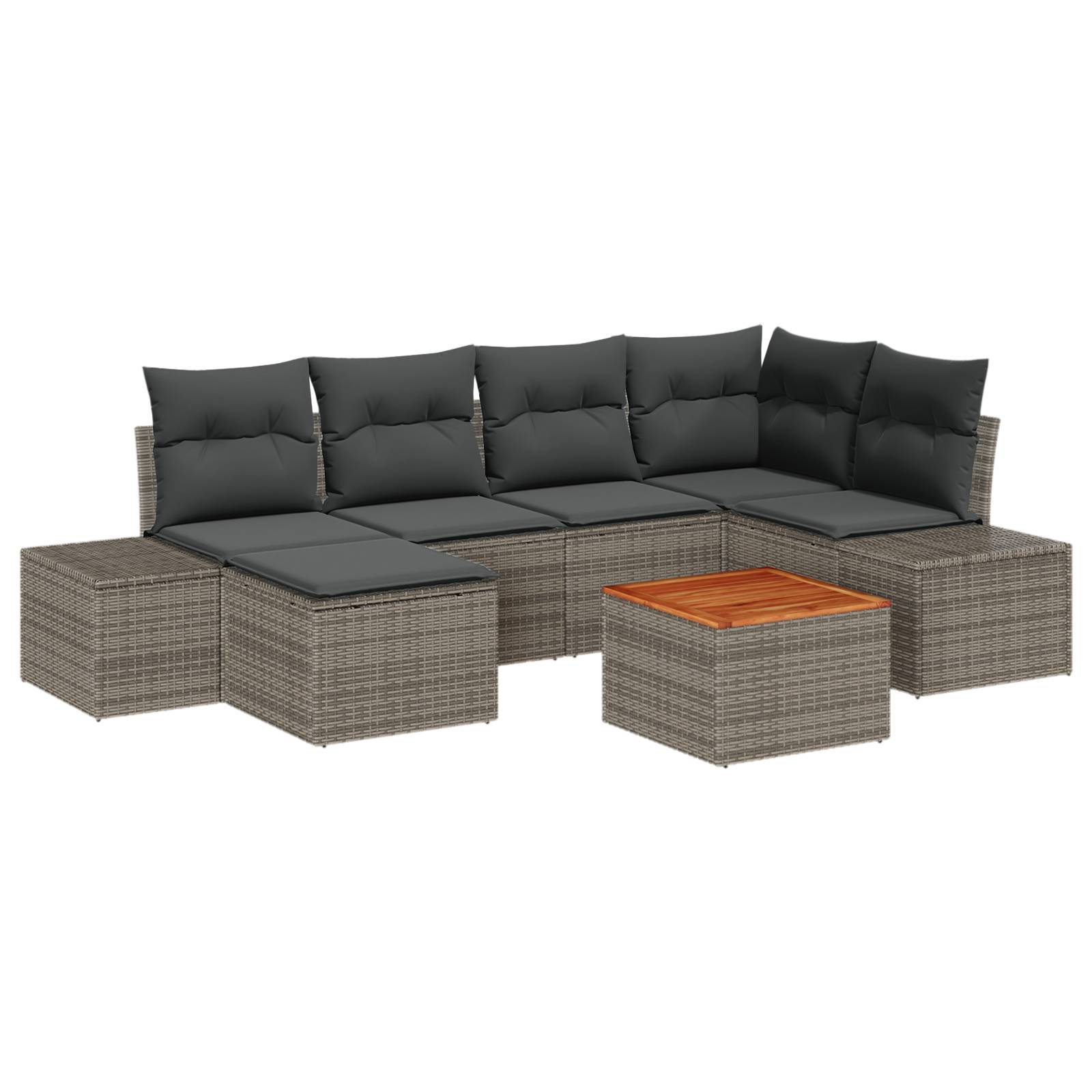 vidaXL 7-teiliges Garten-Sofa-Set mit Kissen Grau Poly Rattan Akazie