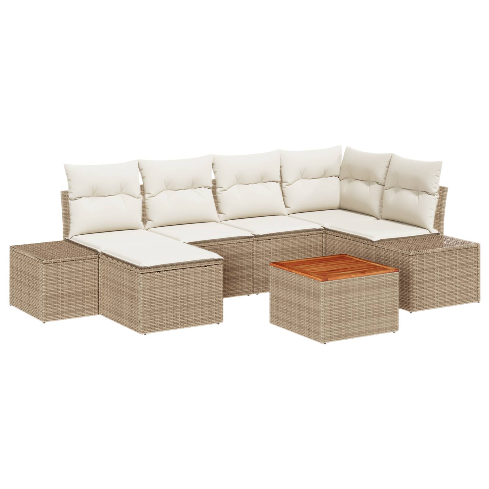 vidaXL 7-tlg. Garten-Sofagarnitur mit Kissen Beige Poly Rattan Akazie