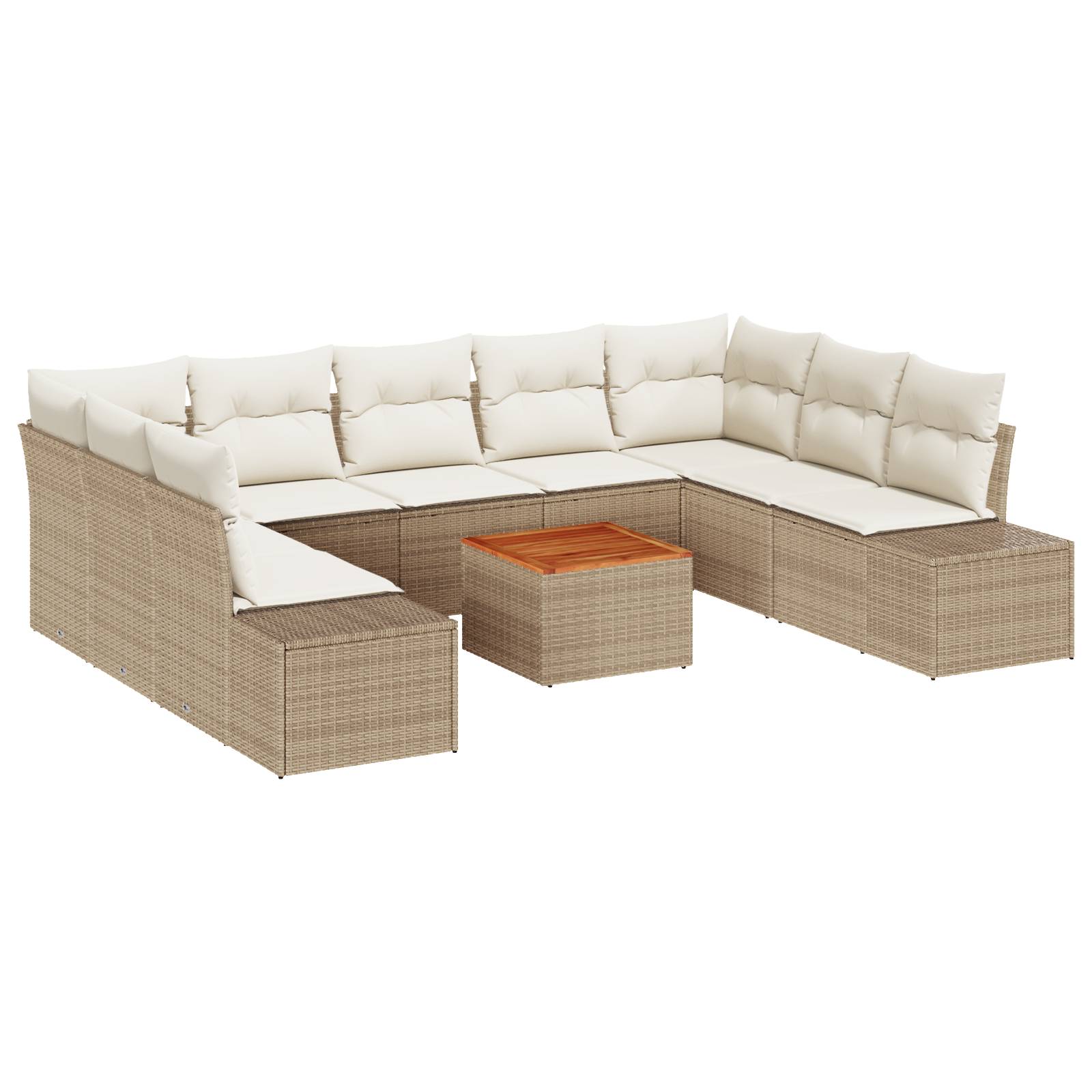 vidaXL 10-teiliges Garten Sofa Set mit Kissen Beige Poly Rattan Akazie