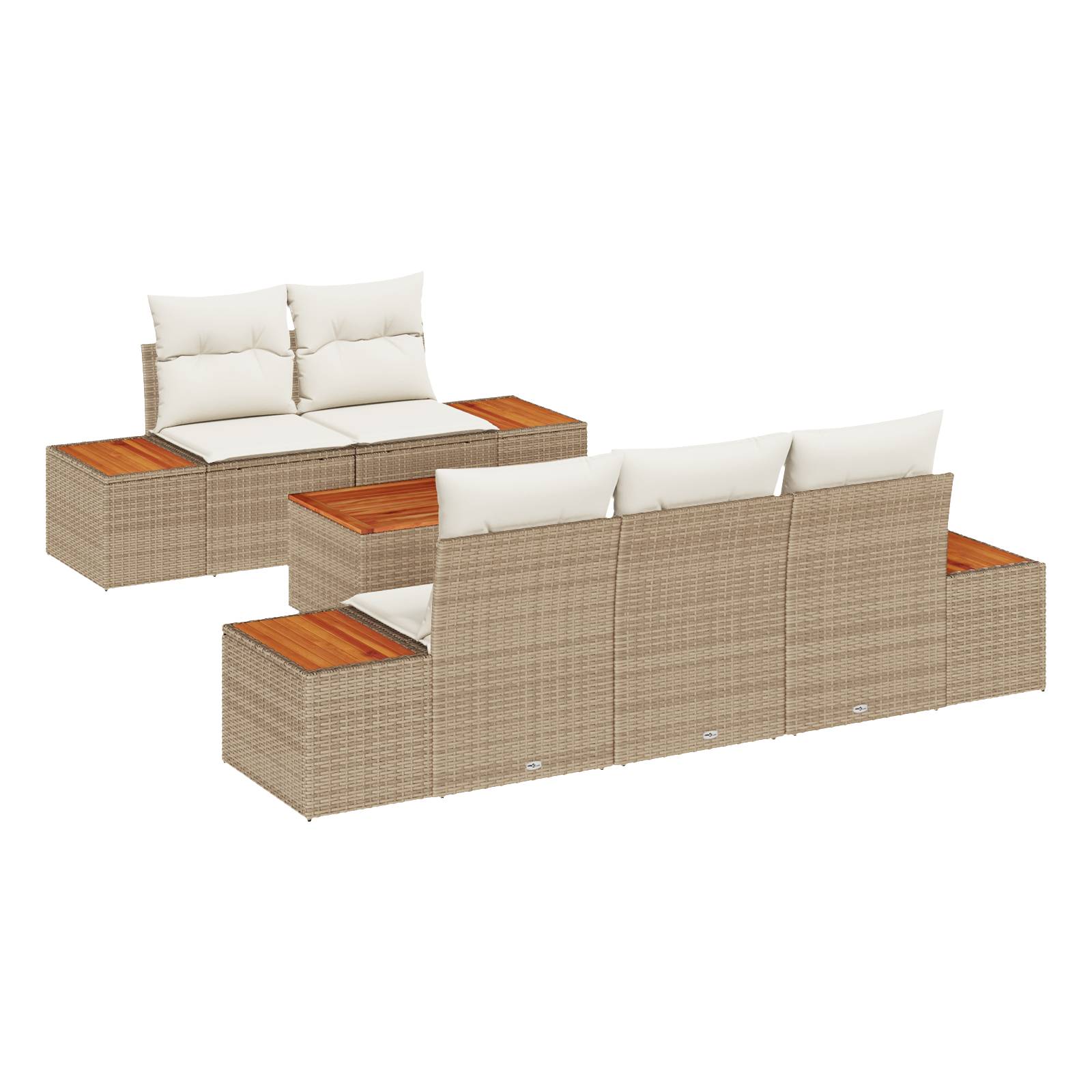 vidaXL 6-teilige Garten Sofa Set mit Kissen Beige Poly Rattan Akazie