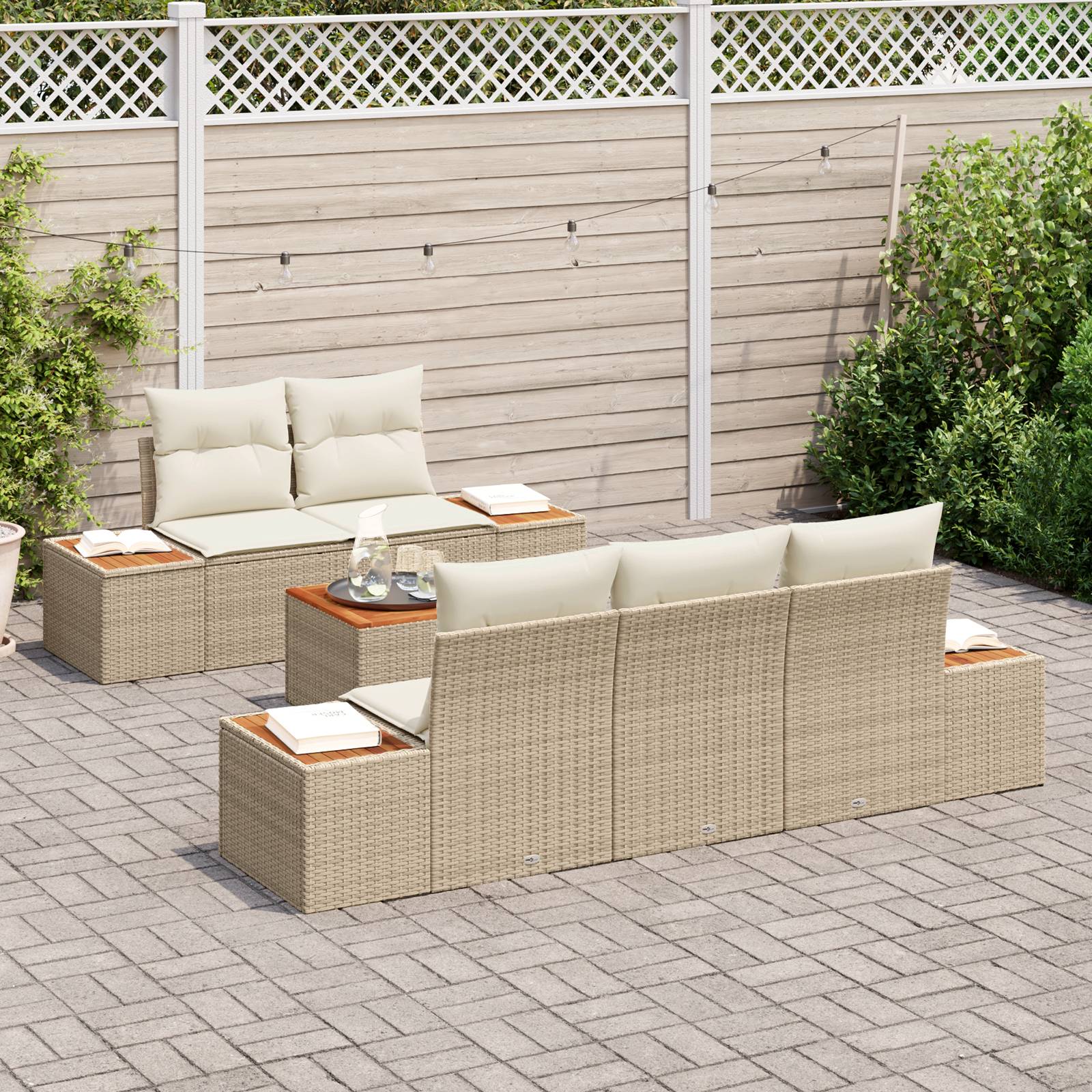 vidaXL 6-teilige Garten Sofa Set mit Kissen Beige Poly Rattan Akazie