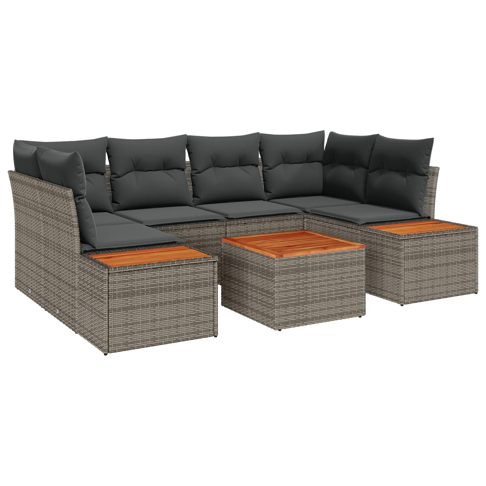 vidaXL 7-teiliges Garten Sofa Set mit Kissen Grau Poly Rattan