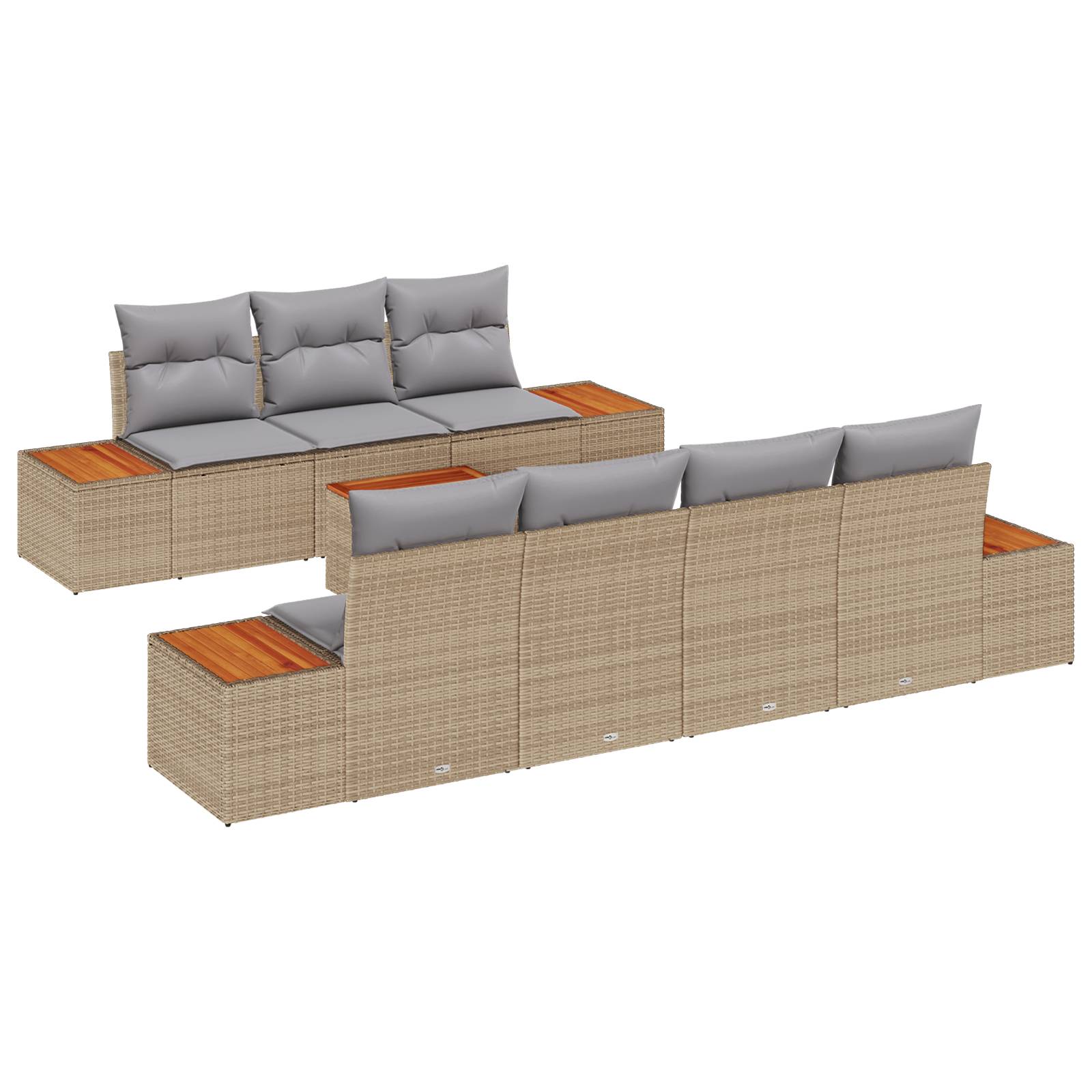 vidaXL 8-tlg. Garten-Sofagarnitur mit Kissen Beige Poly Rattan Akazie