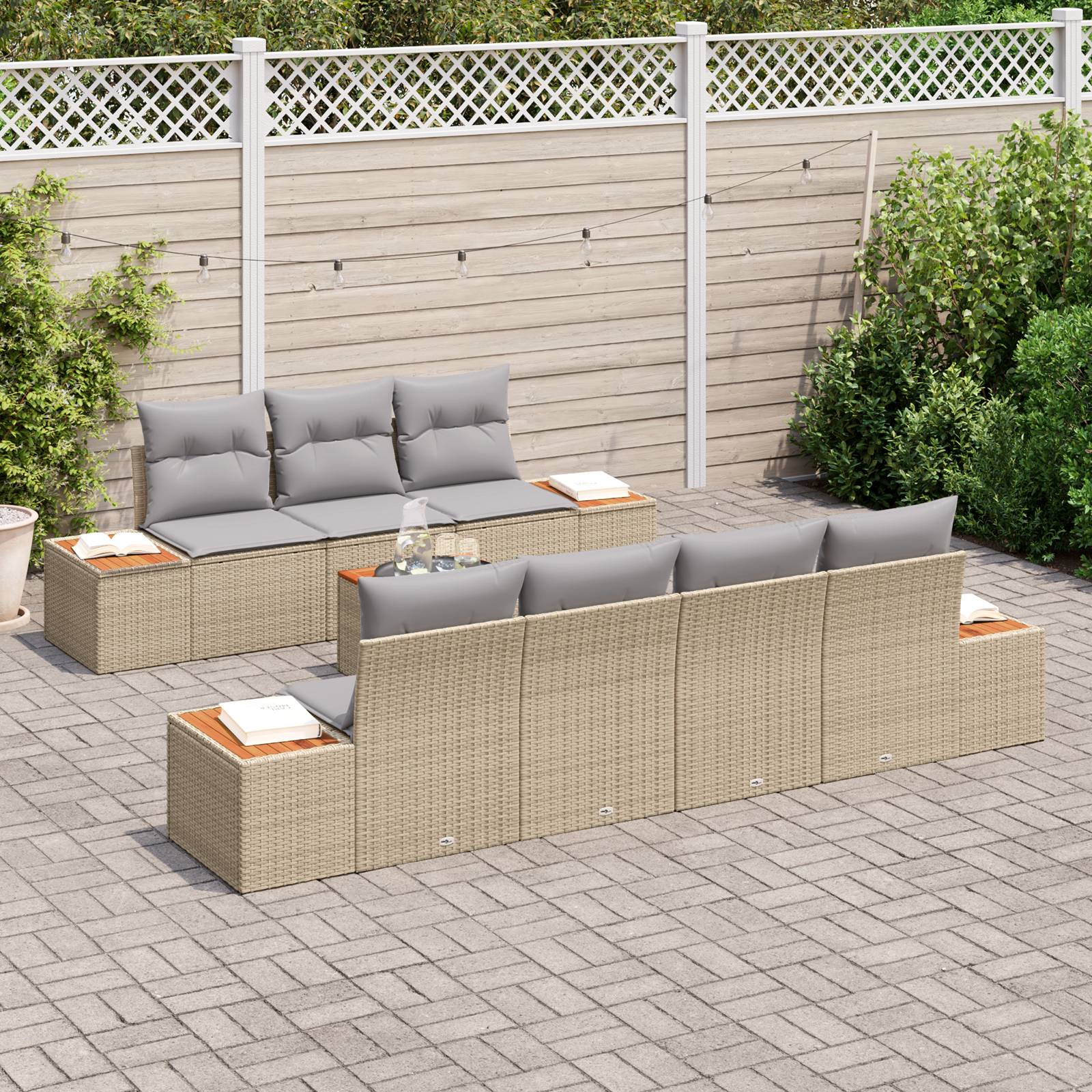vidaXL 8-tlg. Garten-Sofagarnitur mit Kissen Beige Poly Rattan Akazie