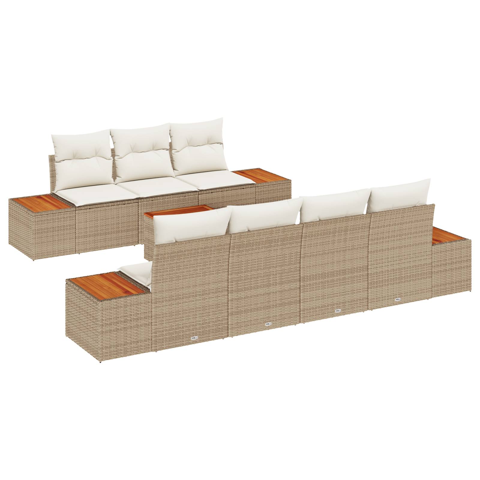 vidaXL 8-tlg. Garten-Sofagarnitur mit Kissen Beige Poly Rattan Akazie