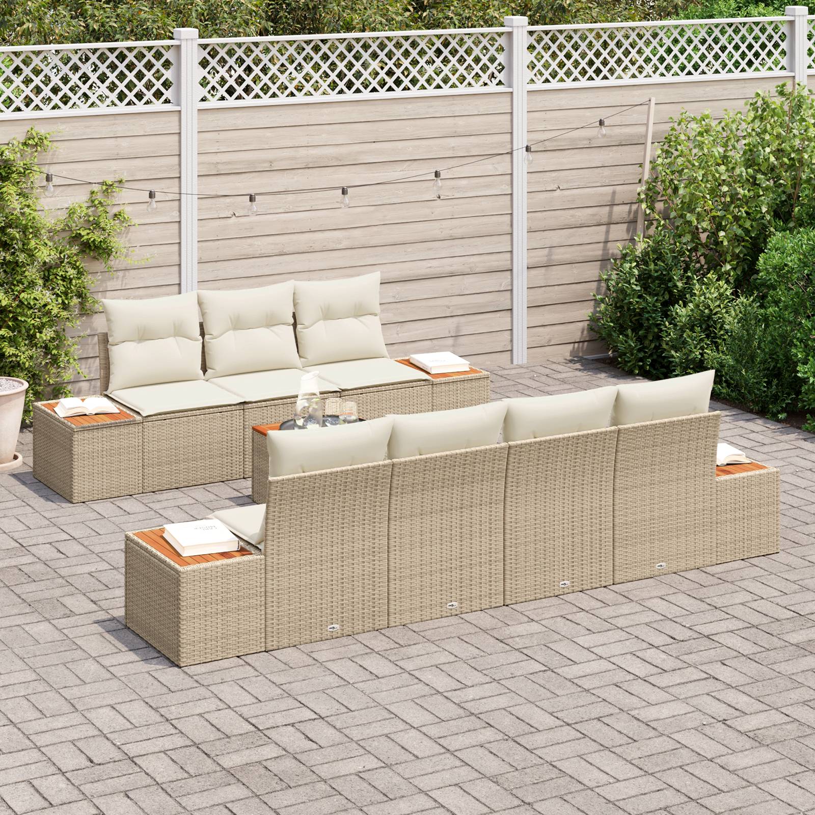 vidaXL 8-tlg. Garten-Sofagarnitur mit Kissen Beige Poly Rattan Akazie