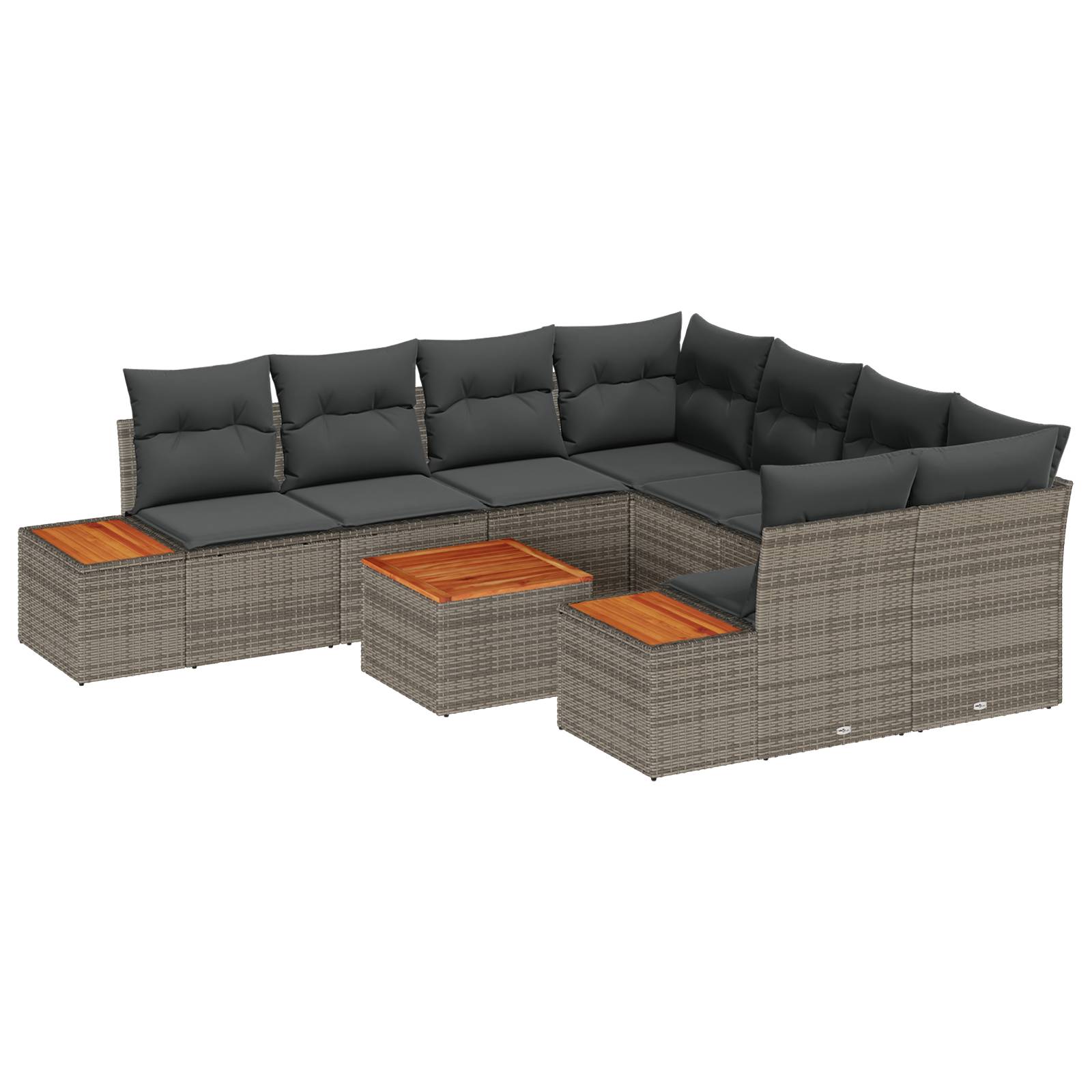 vidaXL 9-teiliges Garten Sofa Set mit Kissen Grau Poly Rattan Akazie