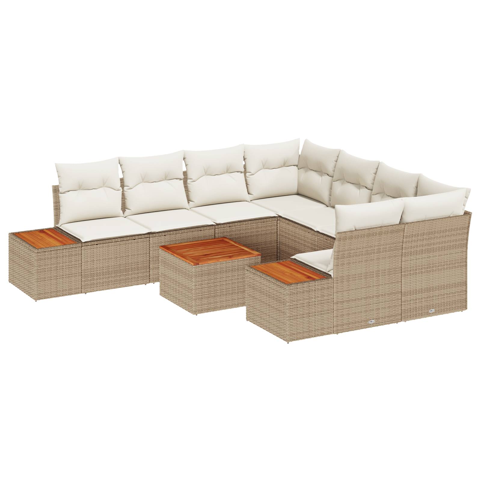 vidaXL 9-teilige Garten Sofagarnitur mit Kissen Beige Poly Rattan Akazie