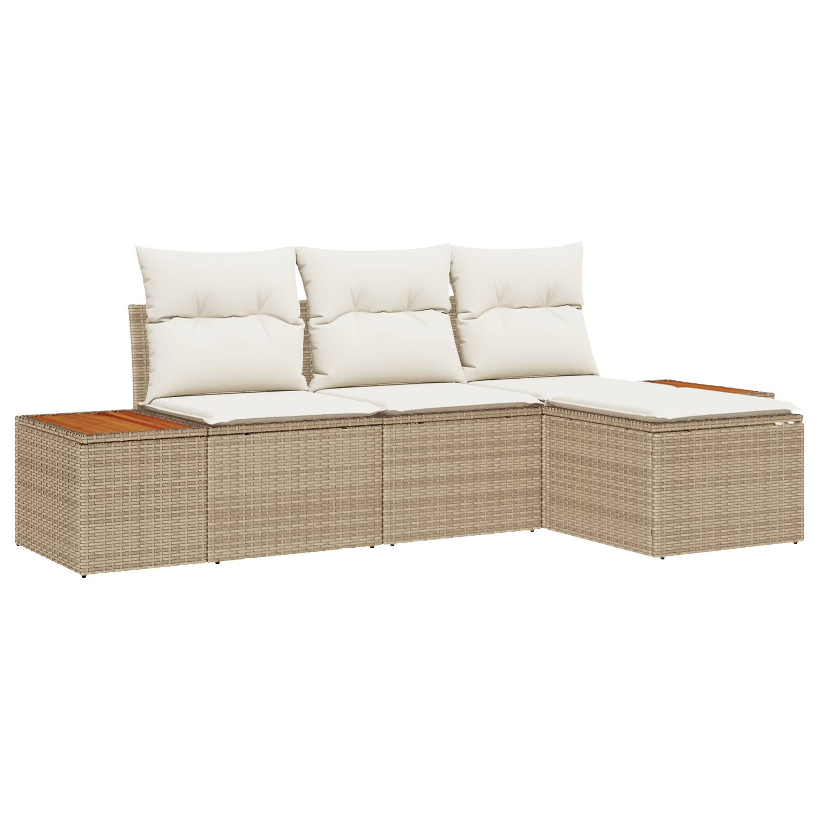 vidaXL 4-teiliges Garten Sofa Set mit Kissen Beige Poly Rattan Akazie