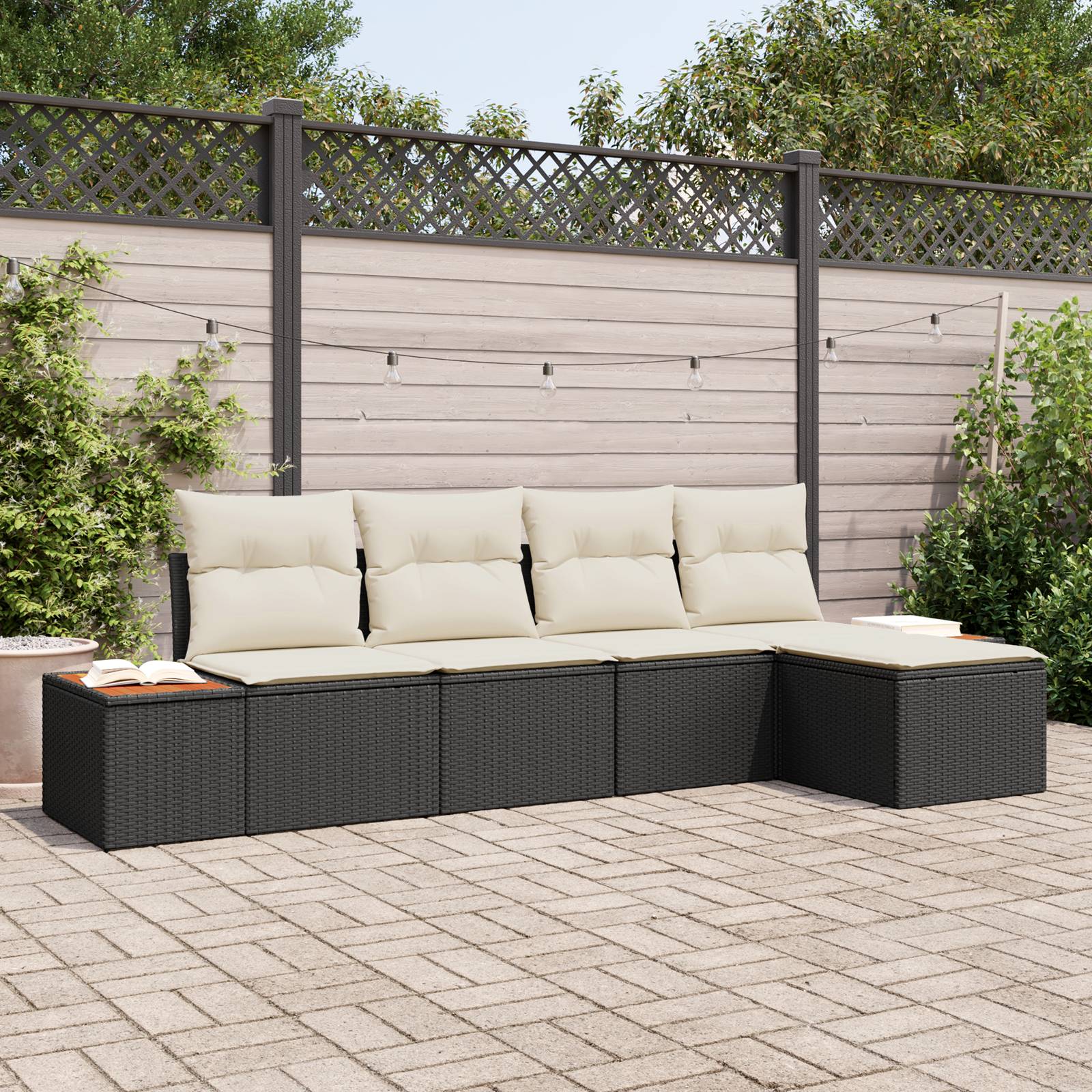 vidaXL 5-teiliges Garten Sofaset mit Kissen Schwarz Poly-Rattan Akazie