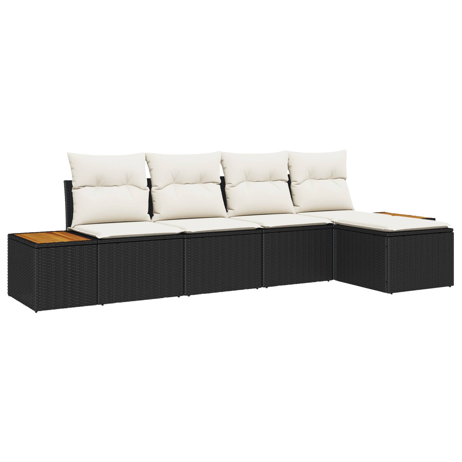 vidaXL 5-teiliges Garten Sofaset mit Kissen Schwarz Poly-Rattan Akazie