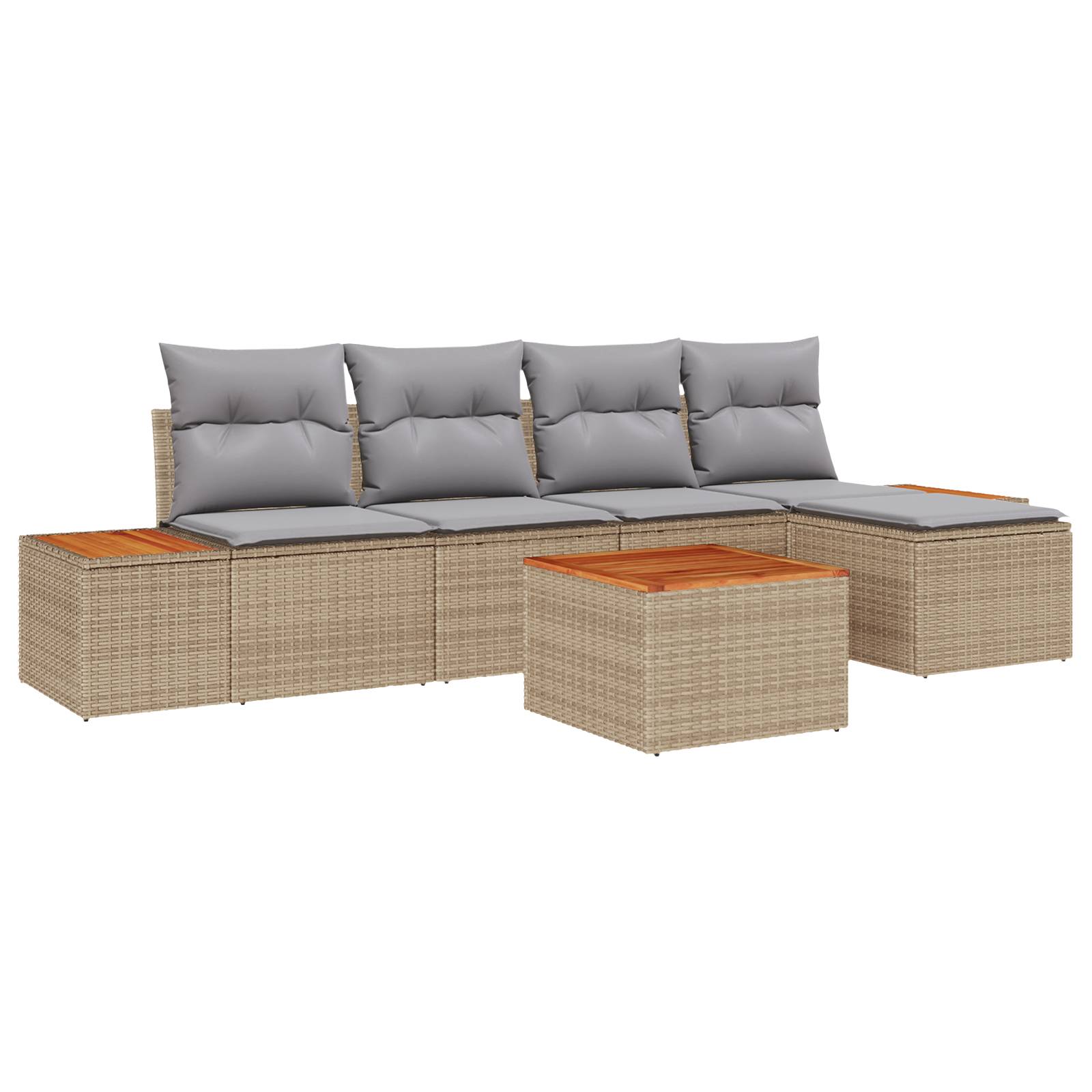 vidaXL 6-teiliges Garten-Sofa-Set mit Kissen - Beige Poly-Rattan Akazie