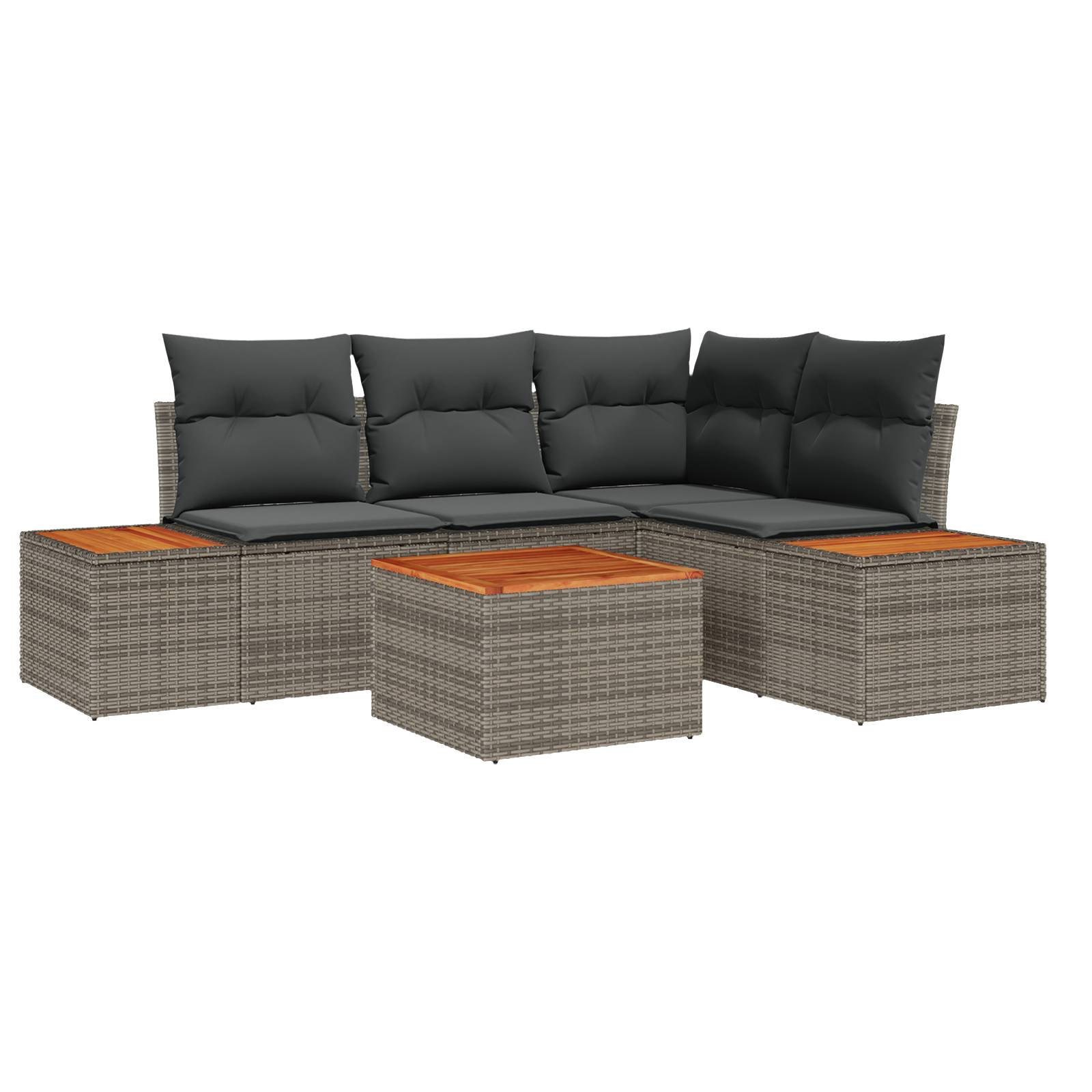 vidaXL 5-tlg. Garten-Sofagarnitur mit Kissen Grau Poly Rattan Akazie