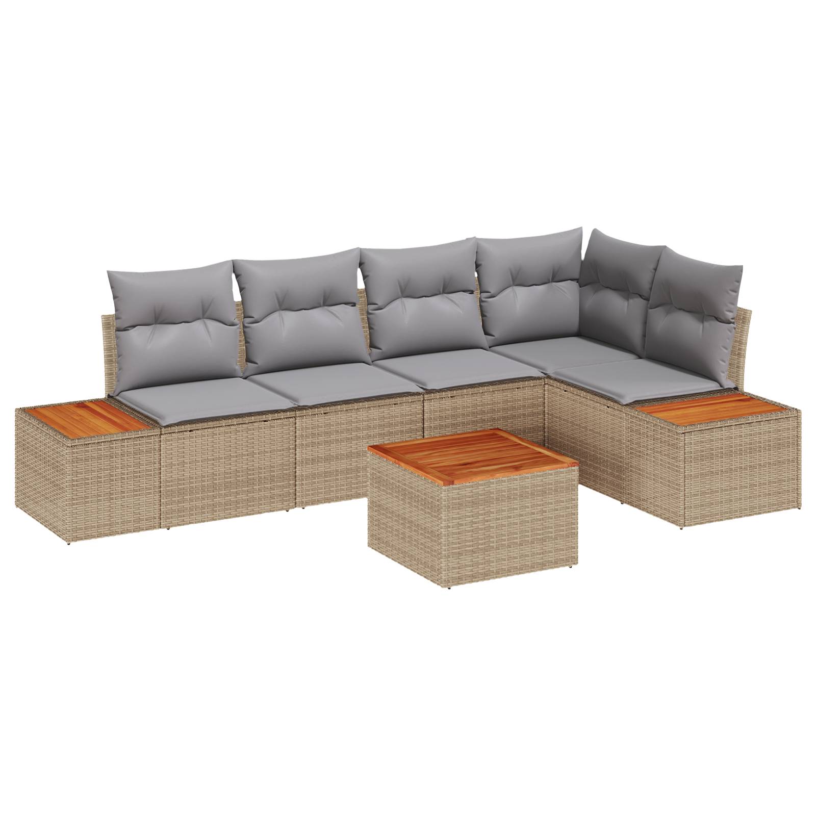 vidaXL 6-tlg. Garten-Sofagarnitur mit Kissen Beige Poly Rattan Akazie