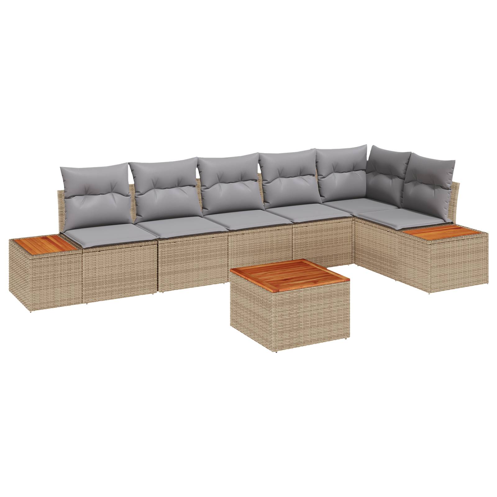vidaXL 7-teiliges Garten-Sofa-Set mit Kissen Beige Poly-Rattan Akazie