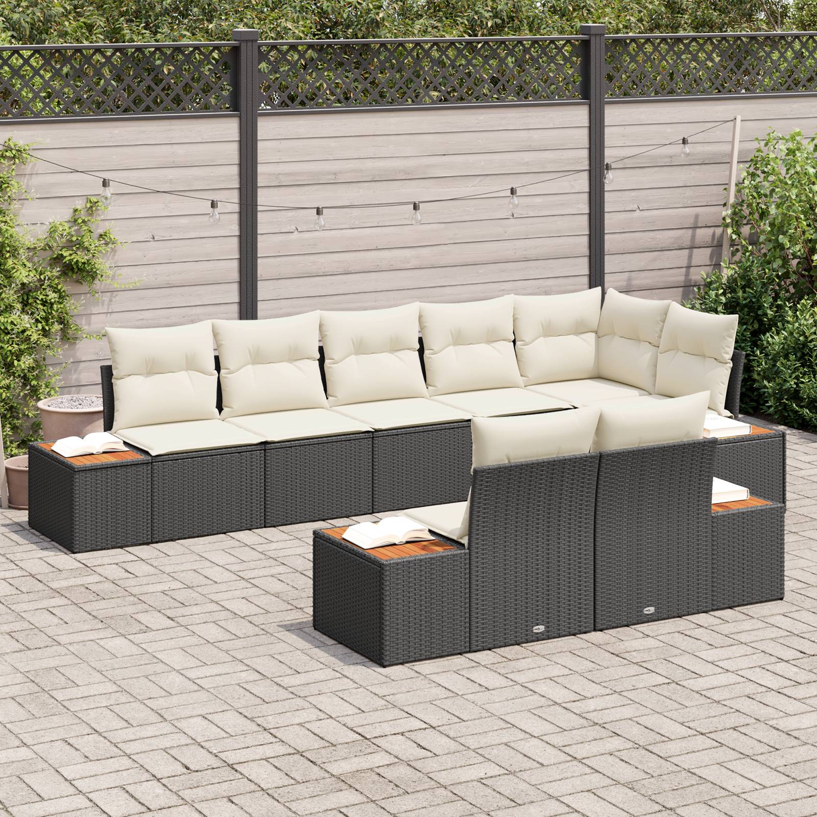 vidaXL 8-teiliges Garten-Sofa-Set mit Kissen - Schwarzes Polyrattan & Akazie