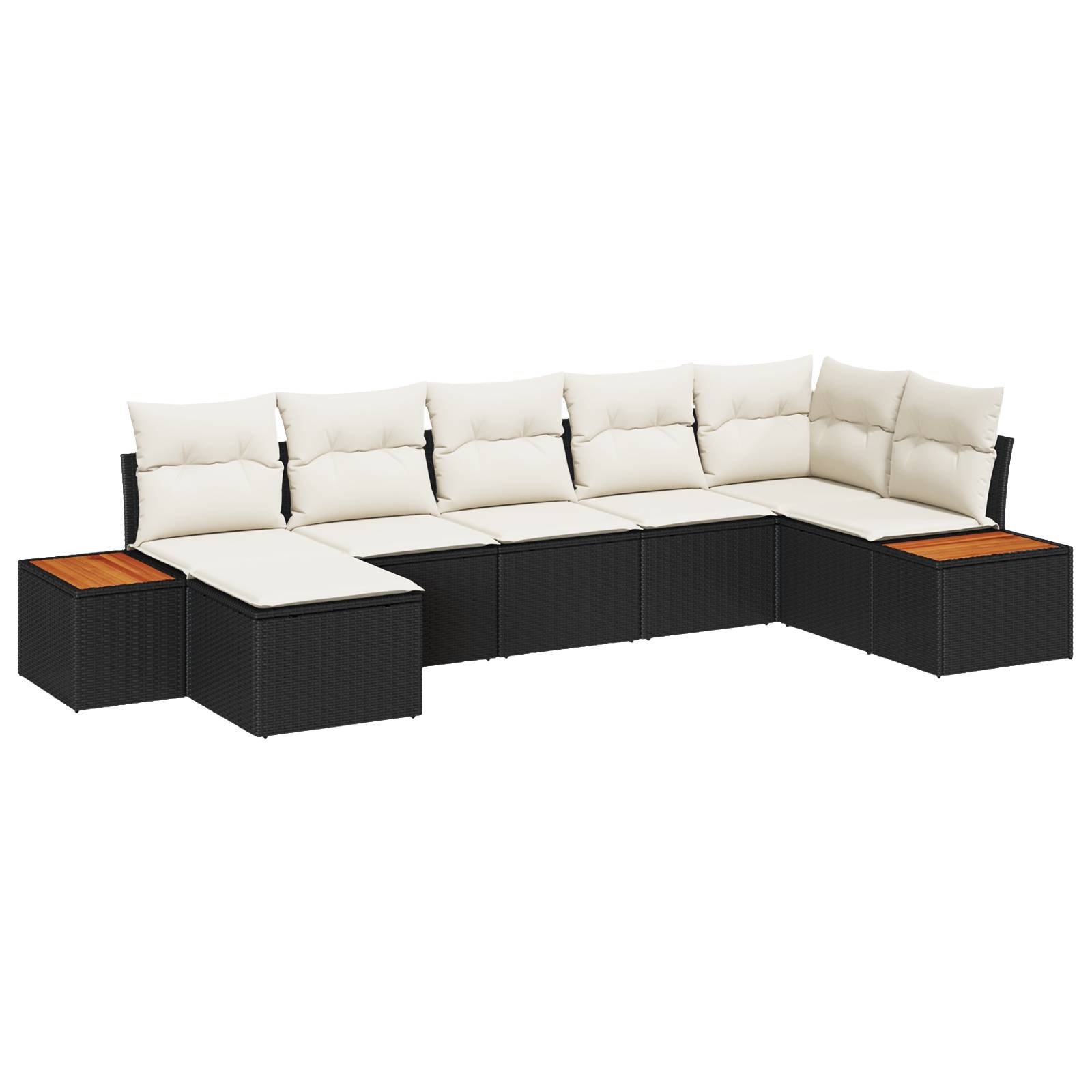 vidaXL 7-teiliges Garten-Sofa-Set mit Kissen Schwarz Poly Rattan Akazie