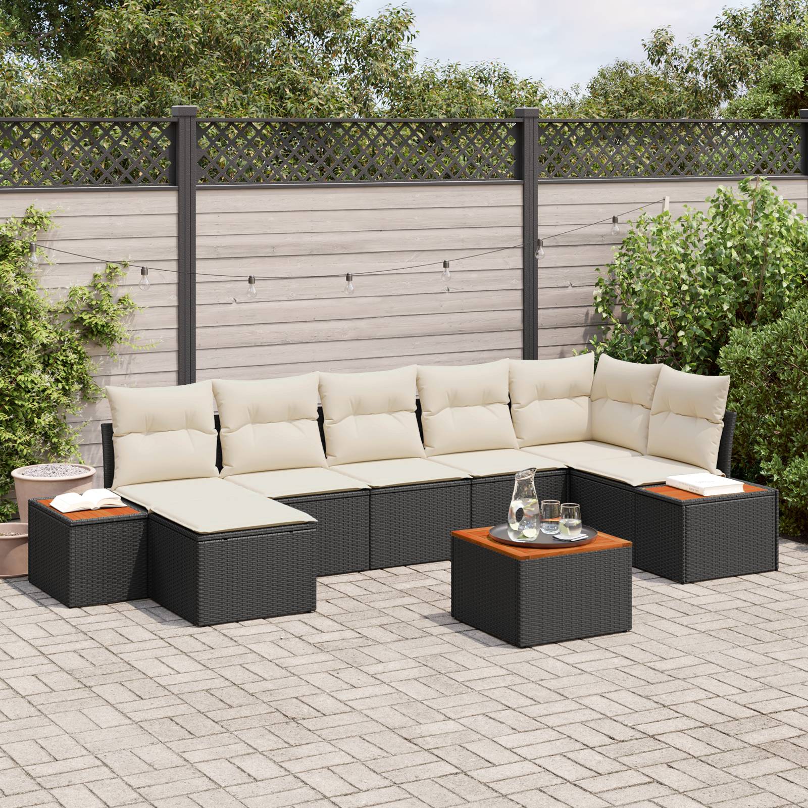 vidaXL 8-teiliges Garten Sofa Set mit Kissen Schwarz Poly Rattan Akazie