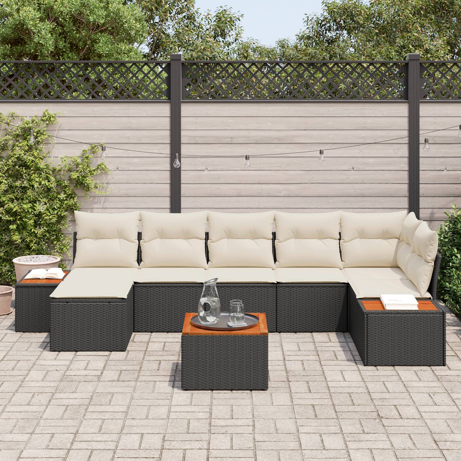 vidaXL 8-teiliges Garten Sofa Set mit Kissen Schwarz Poly Rattan Akazie