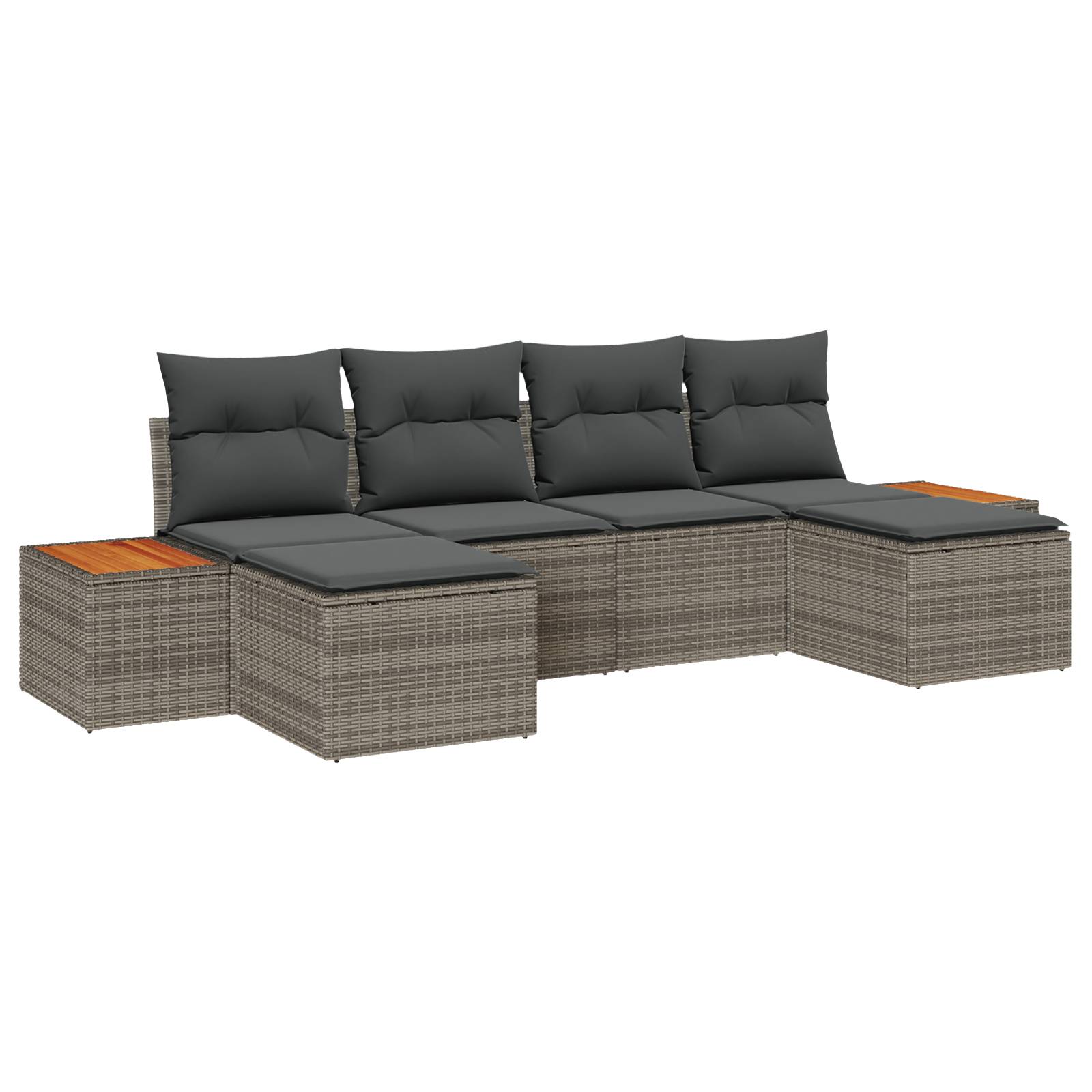 vidaXL 6-teiliges Garten-Sofa-Set mit Kissen Grau Poly Rattan Akazie