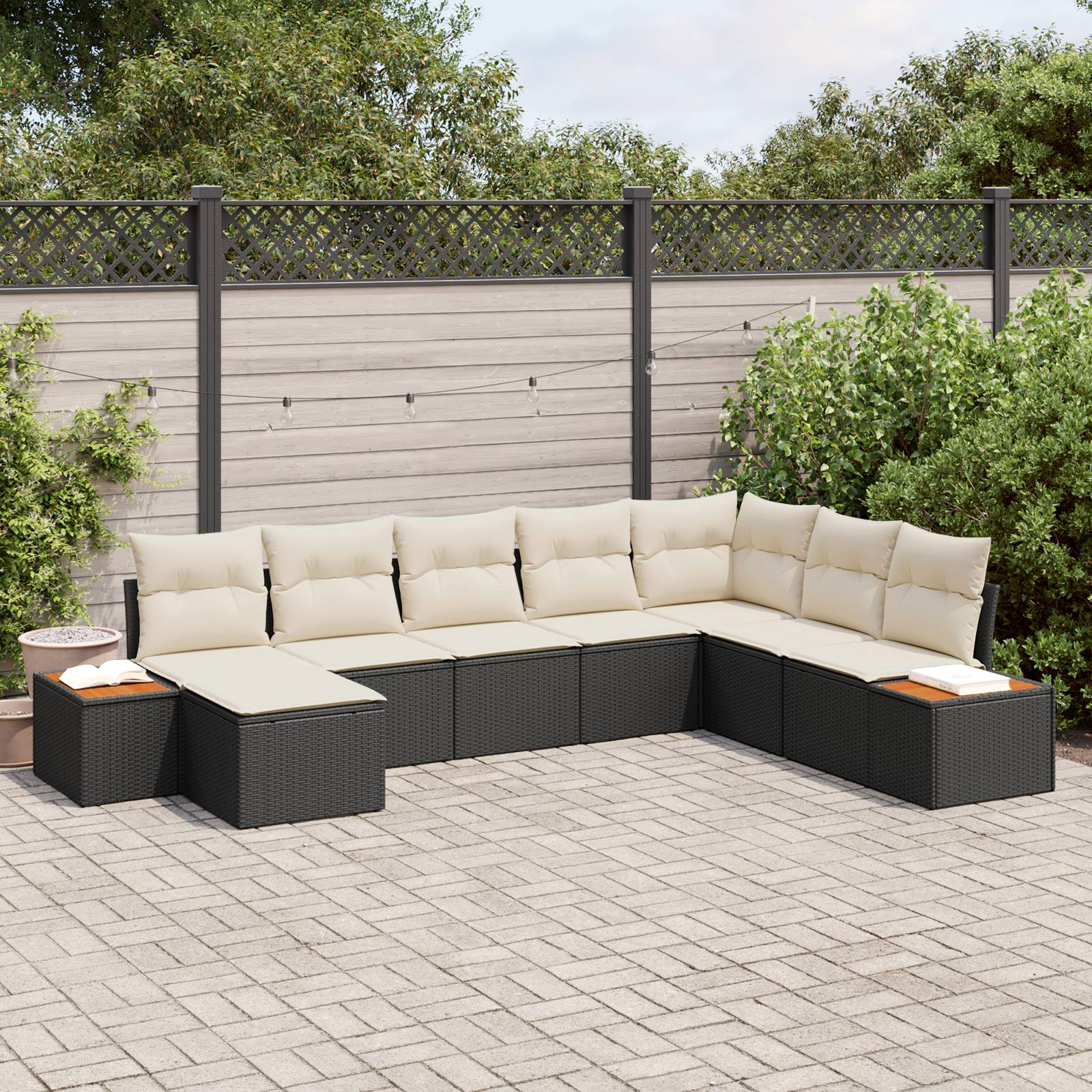 vidaXL 8-teiliges Garten Sofa Set mit Kissen Schwarz Poly Rattan Akazie