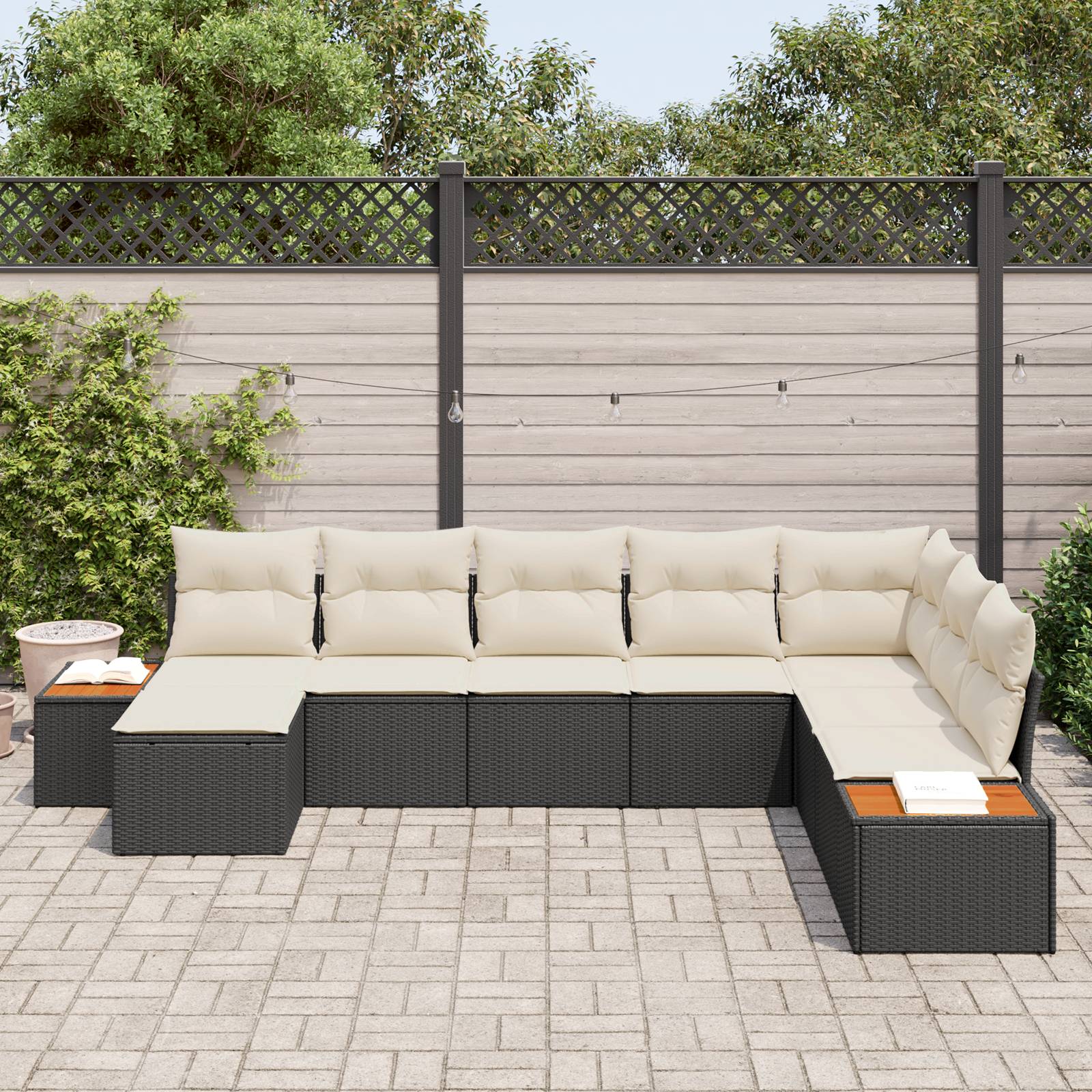 vidaXL 8-teiliges Garten Sofa Set mit Kissen Schwarz Poly Rattan Akazie