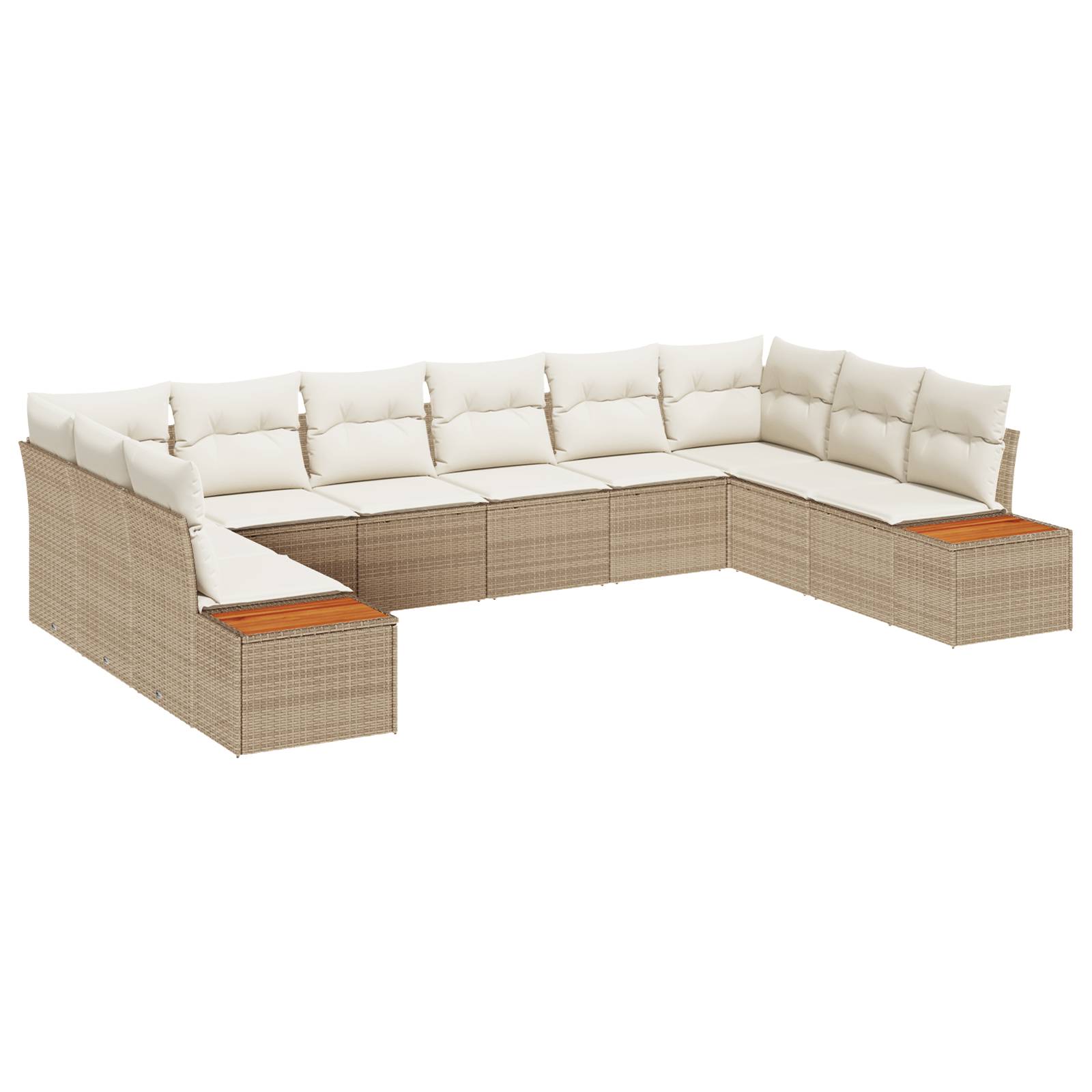 vidaXL 10-tlg. Garten-Sofagarnitur mit Kissen Beige Poly Rattan Akazie