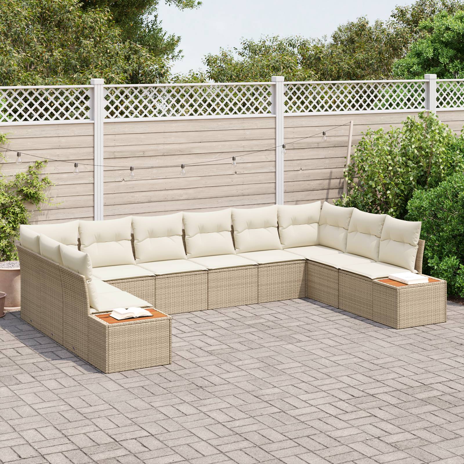 vidaXL 10-tlg. Garten-Sofagarnitur mit Kissen Beige Poly Rattan Akazie