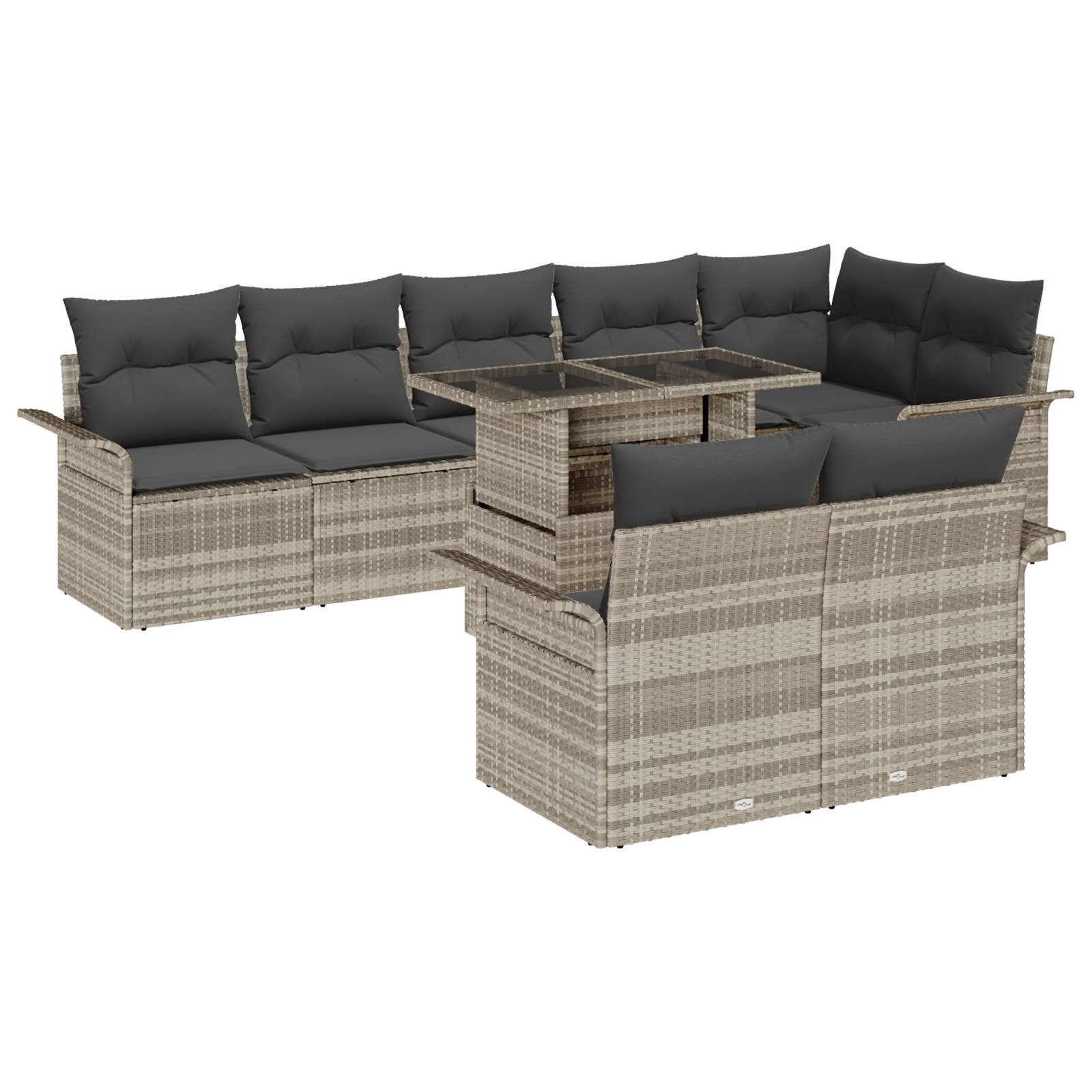 vidaXL 9-teiliges Garten Sofa Set mit Kissen in Hellgrau aus Poly Rattan