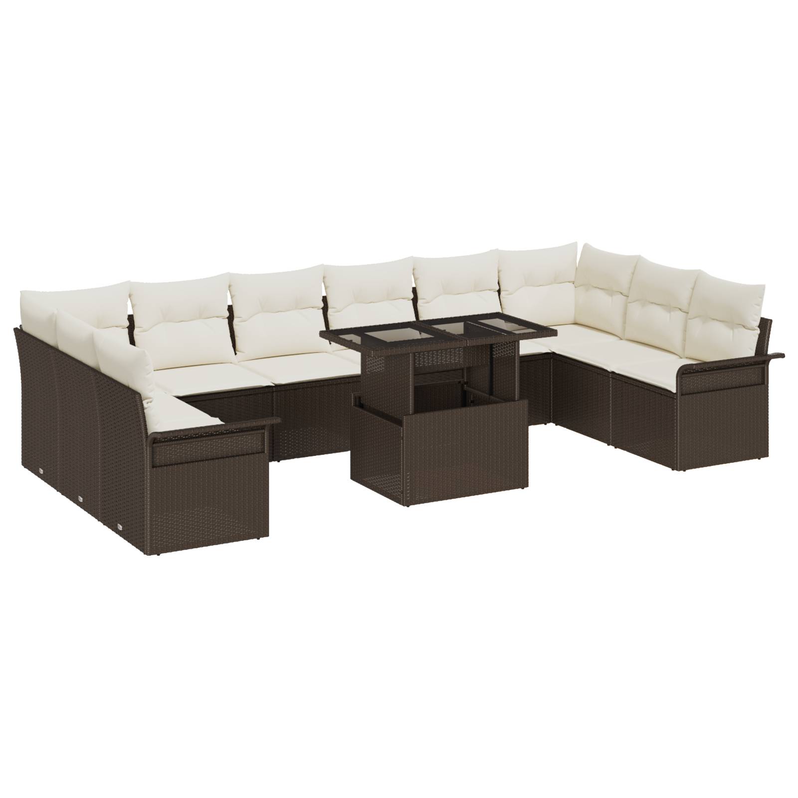 vidaXL 11-teiliges Garten-Sofa-Set mit Kissen in Braun aus Poly-Rattan