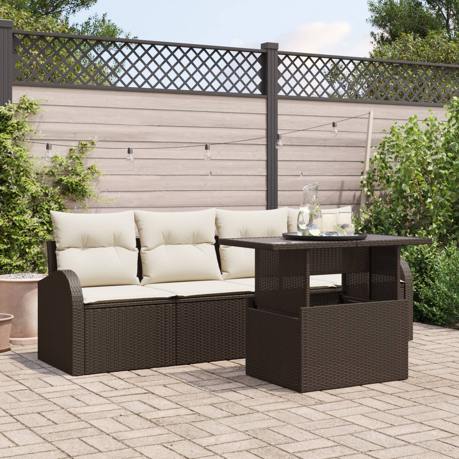 vidaXL 5-teiliges Garten-Sofa Set mit Kissen Braun Poly-Rattan