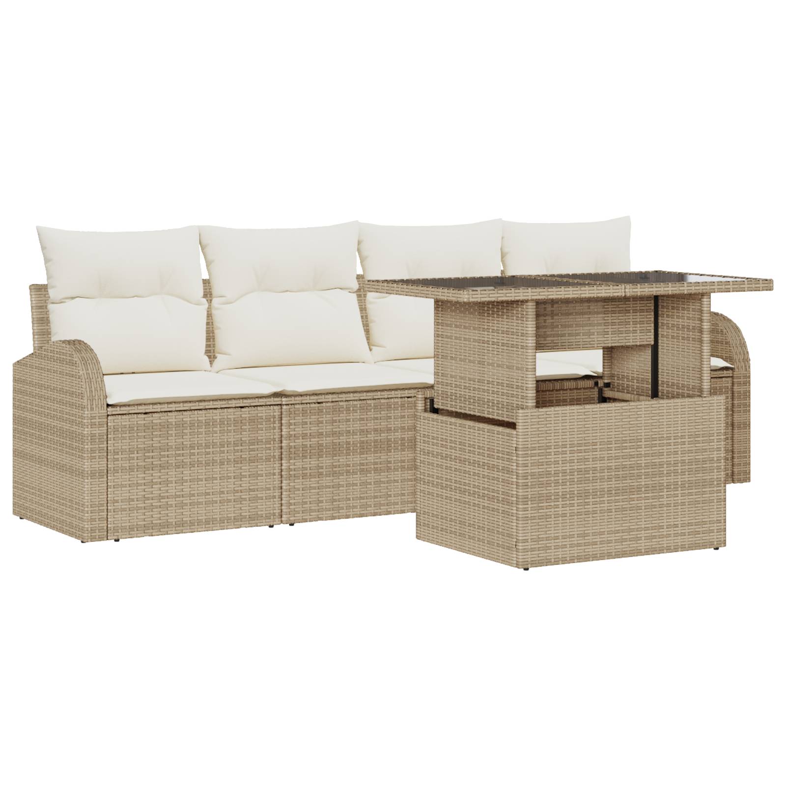 vidaXL 5-teilige Garten Sofagarnitur mit Kissen Beige Poly Rattan