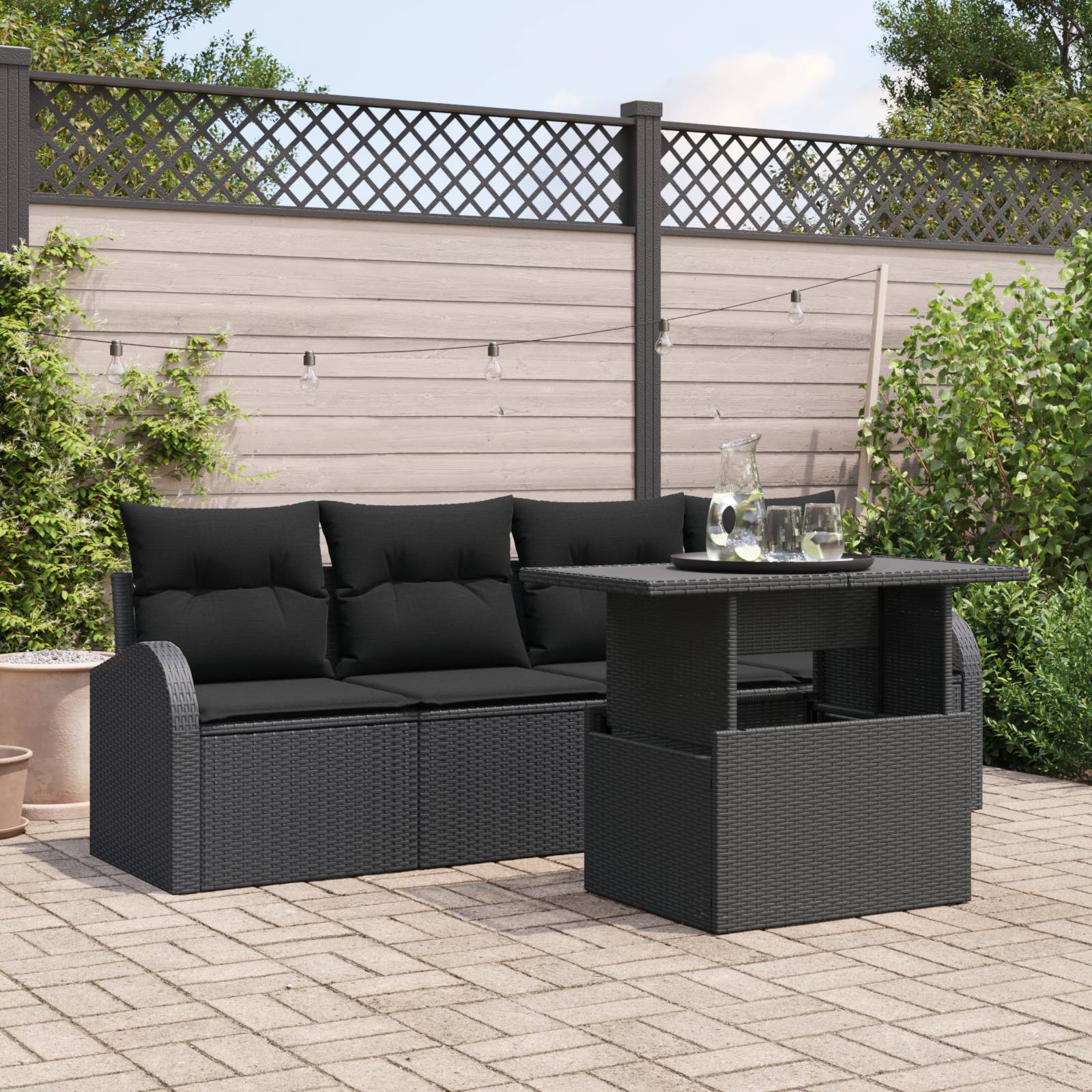 vidaXL 5-teiliges Garten Sofa Set mit Kissen Schwarz Poly Rattan