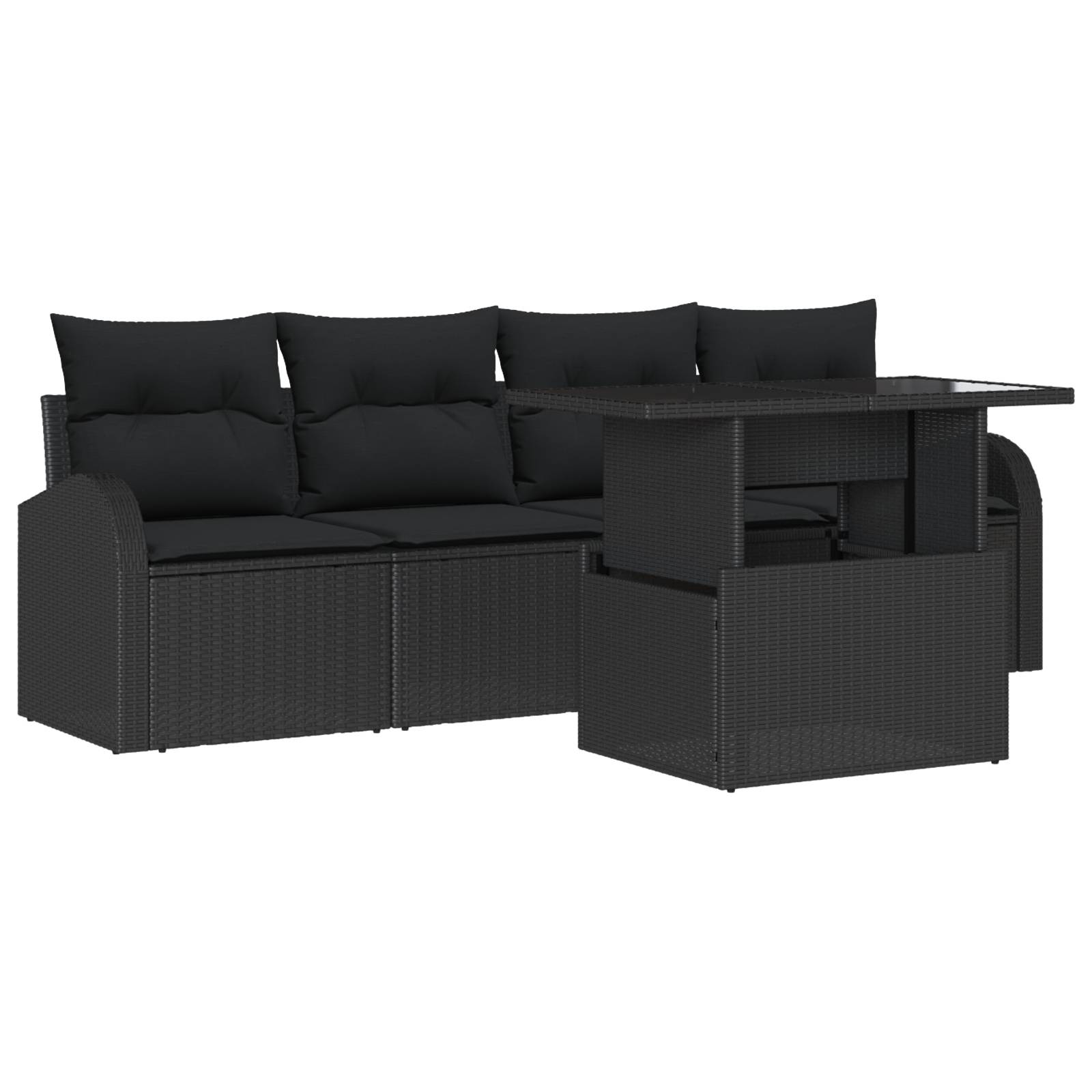 vidaXL 5-teiliges Garten Sofa Set mit Kissen Schwarz Poly Rattan
