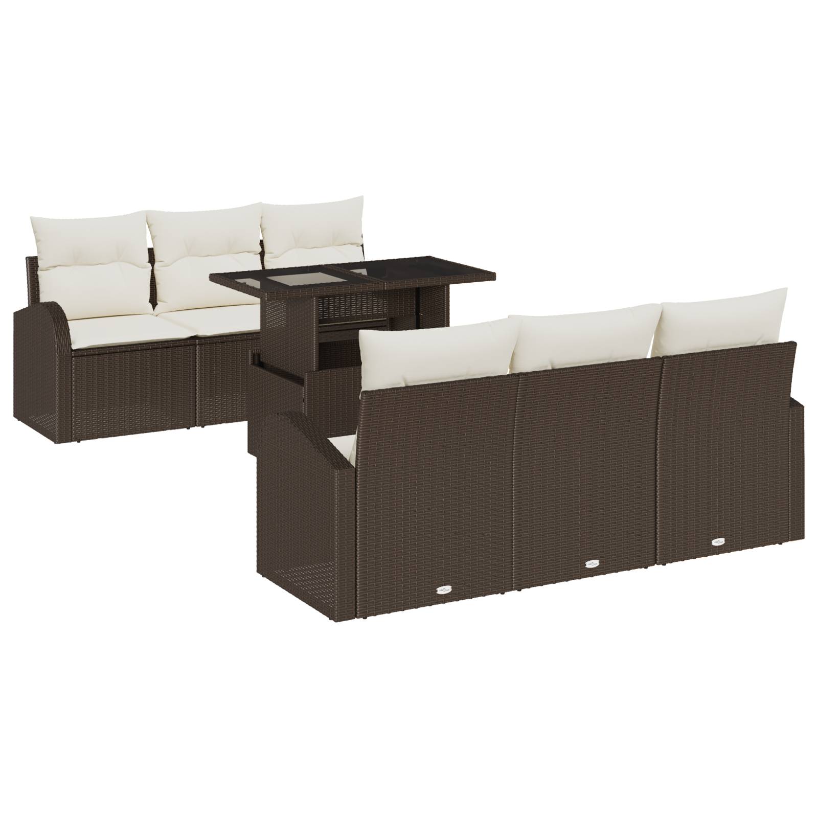 vidaXL 7-teiliges Garten-Sofa-Set mit Kissen - Braunes Poly-Rattan