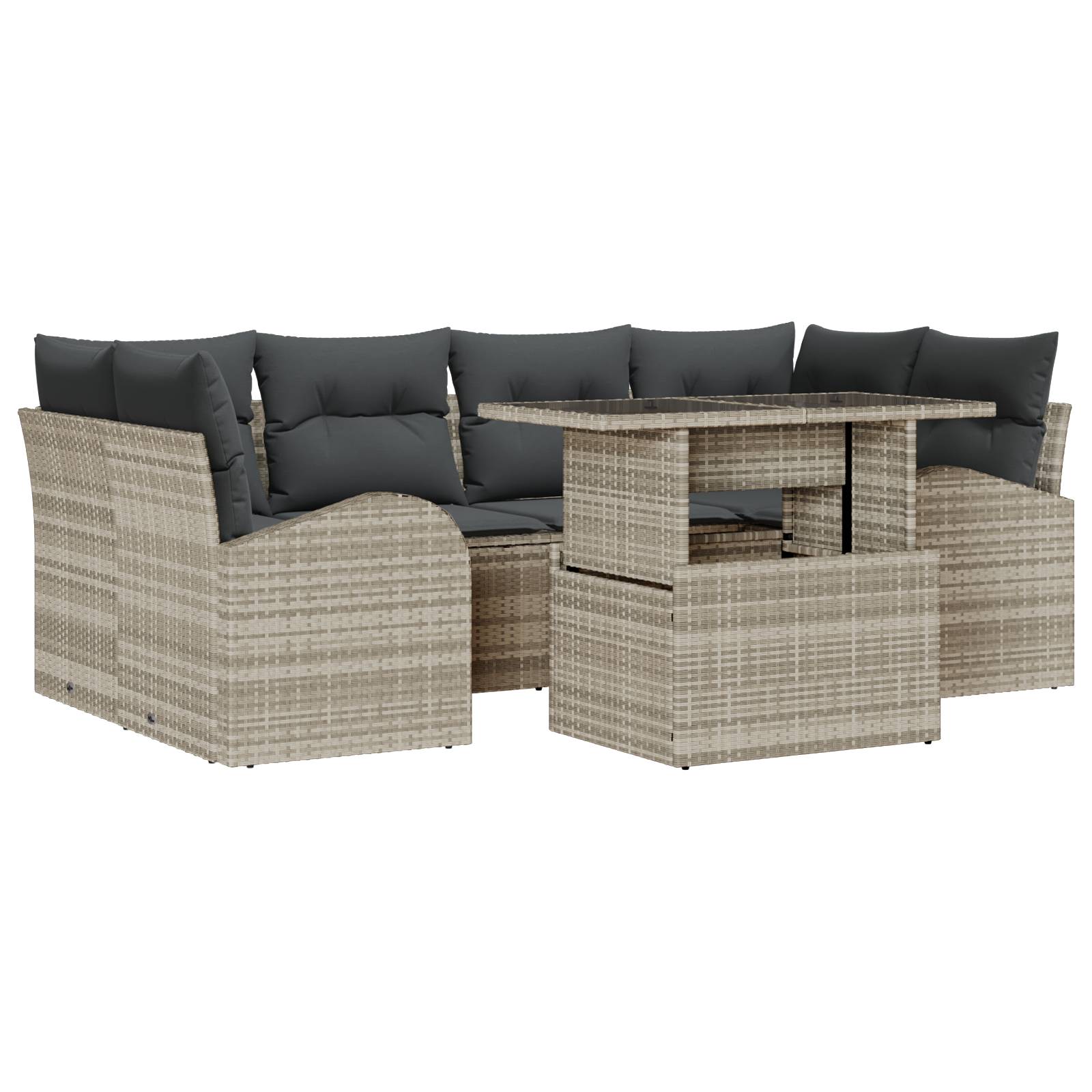 vidaXL 7-teiliges Garten Sofa Set mit Kissen Hellgrau Poly Rattan