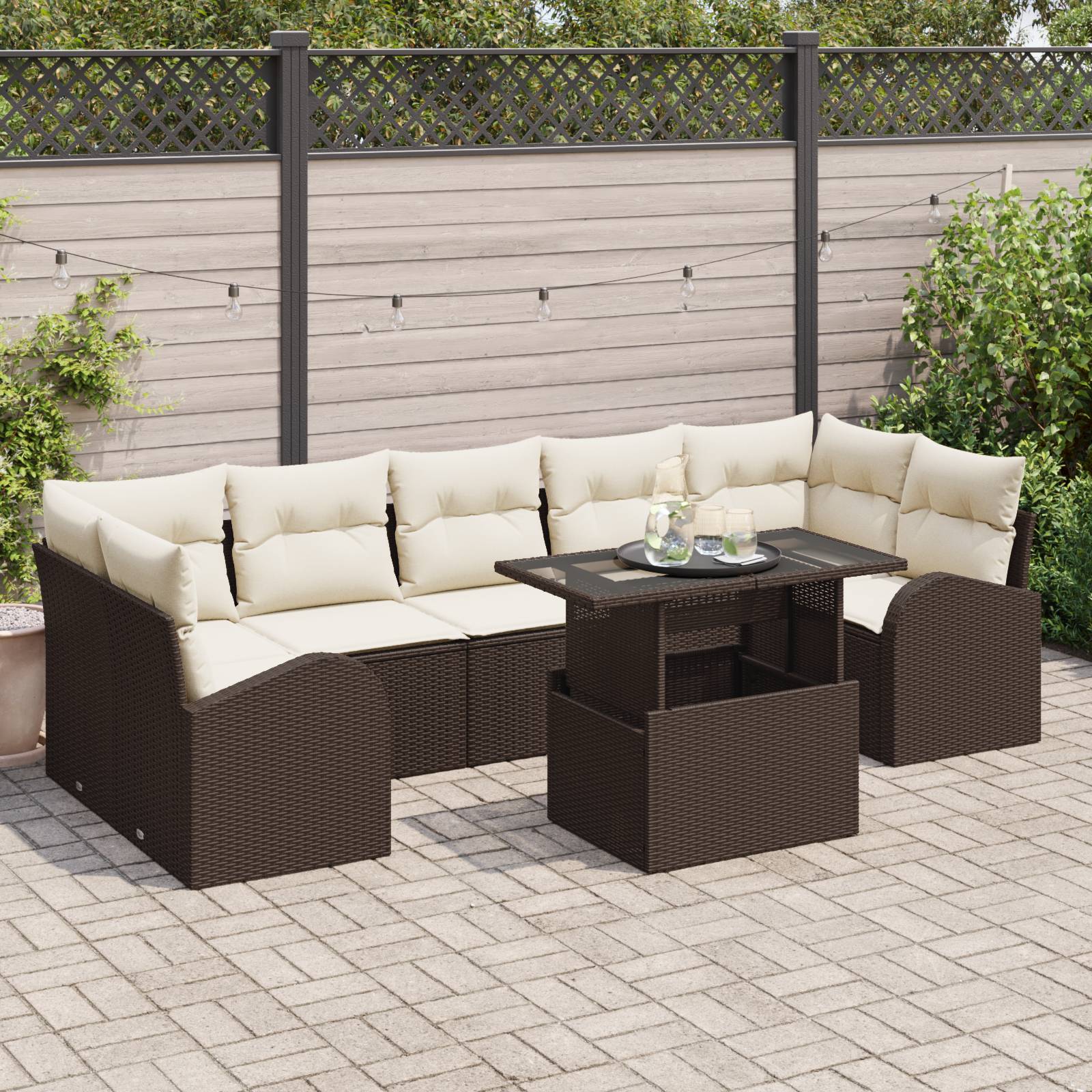 vidaXL 8-teiliges Garten Sofa Set mit Kissen Braun Poly Rattan