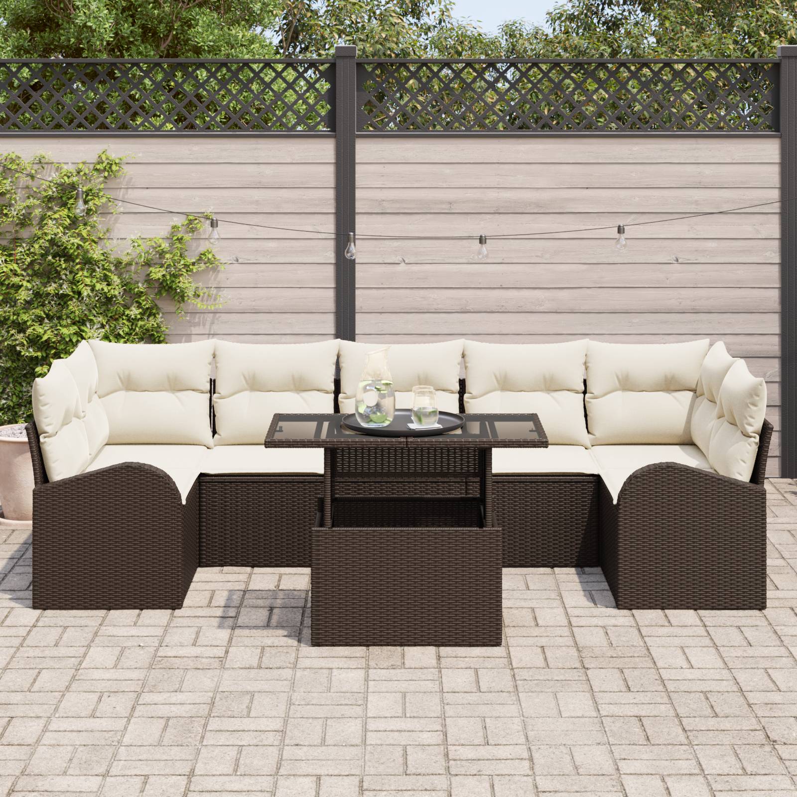 vidaXL 8-teiliges Garten Sofa Set mit Kissen Braun Poly Rattan