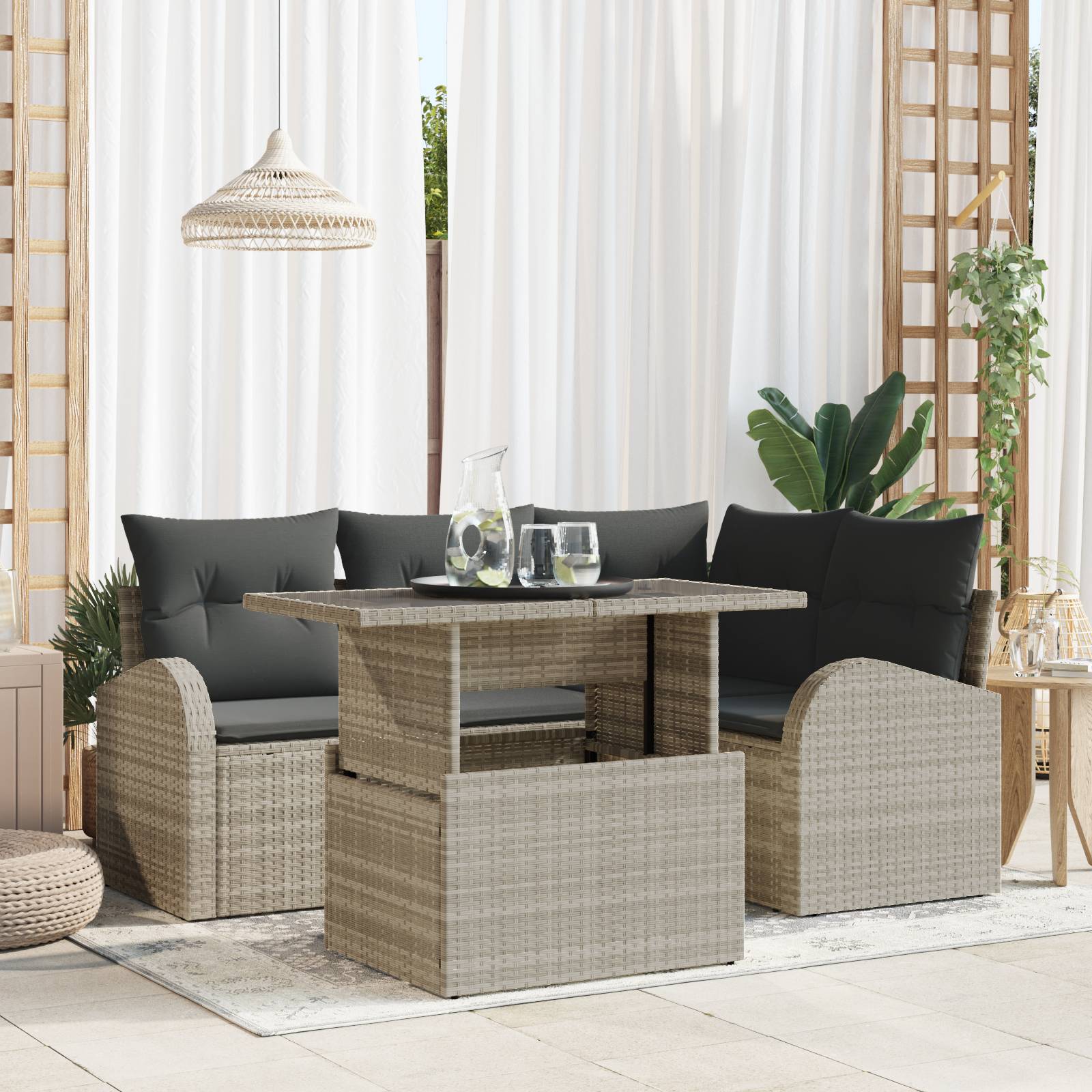 vidaXL 5-teiliges Garten Sofa Set mit Kissen Hellgrau Poly Rattan
