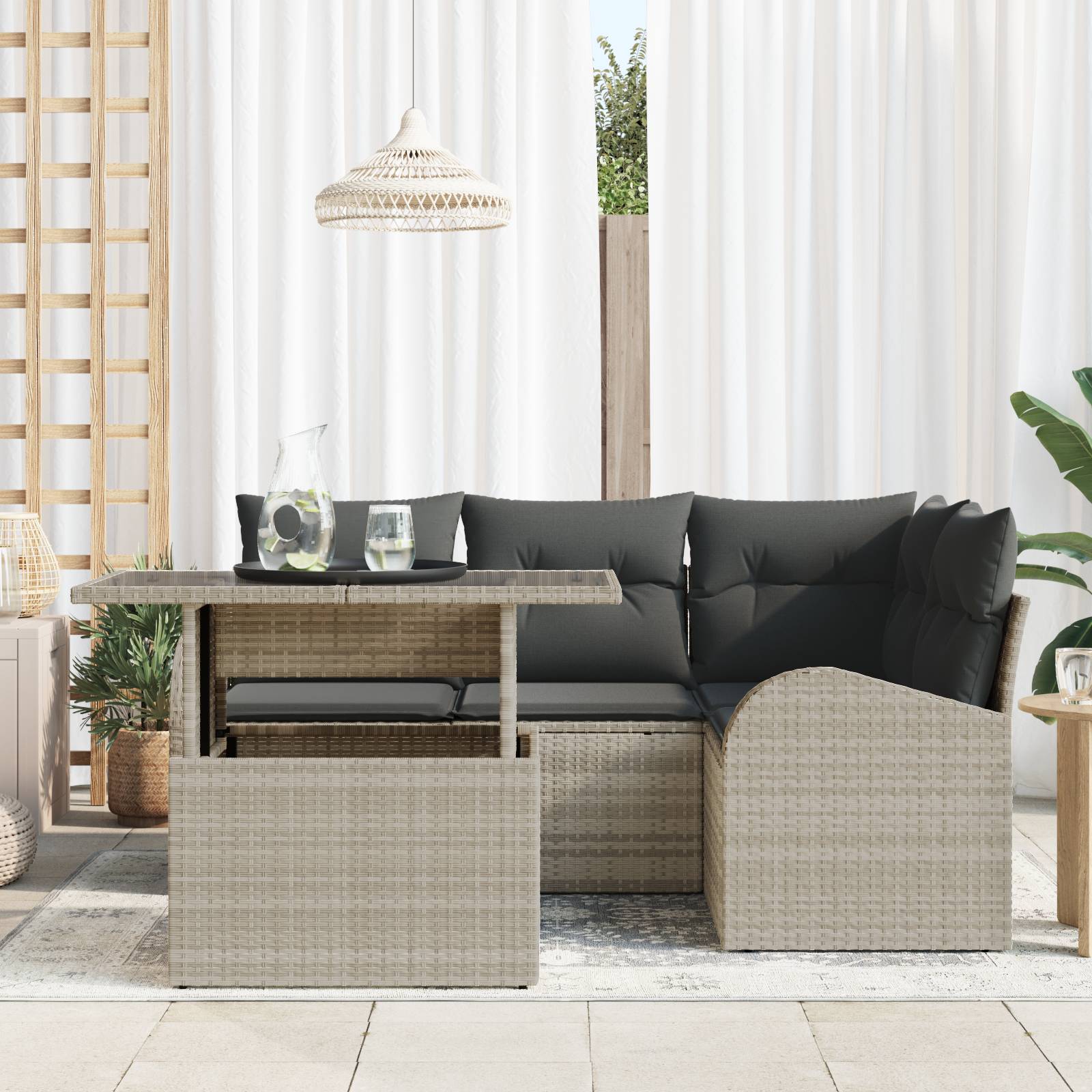 vidaXL 5-teiliges Garten Sofa Set mit Kissen Hellgrau Poly Rattan