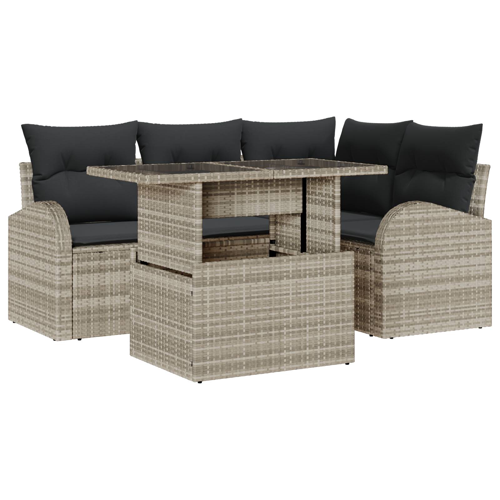 vidaXL 5-teiliges Garten Sofa Set mit Kissen Hellgrau Poly Rattan