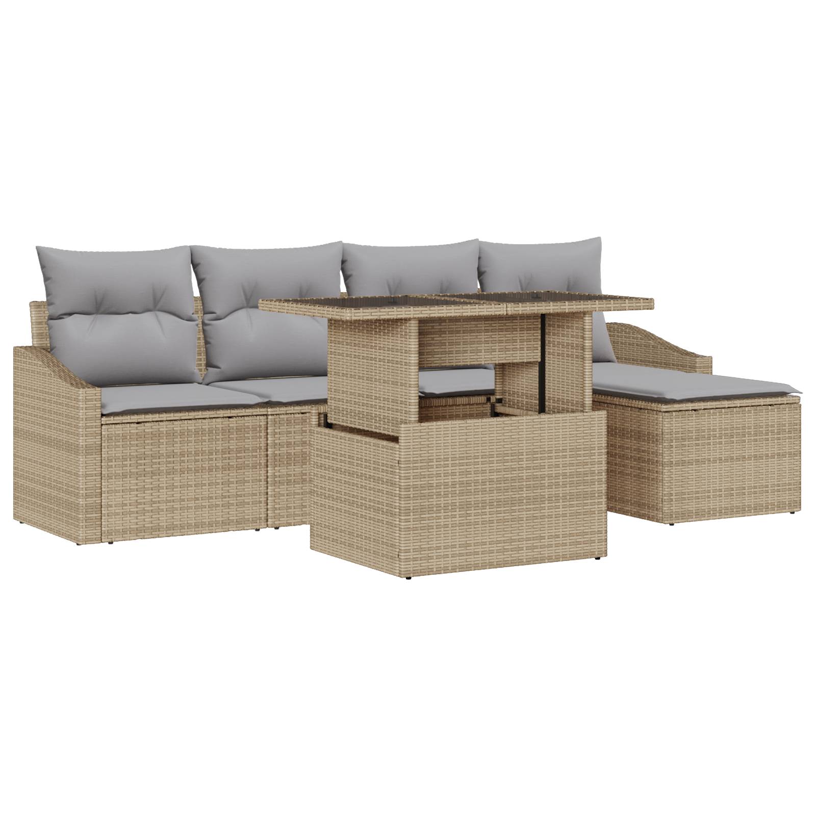 vidaXL 6-tlg. Garten-Sofagarnitur mit Kissen Beige Poly Rattan