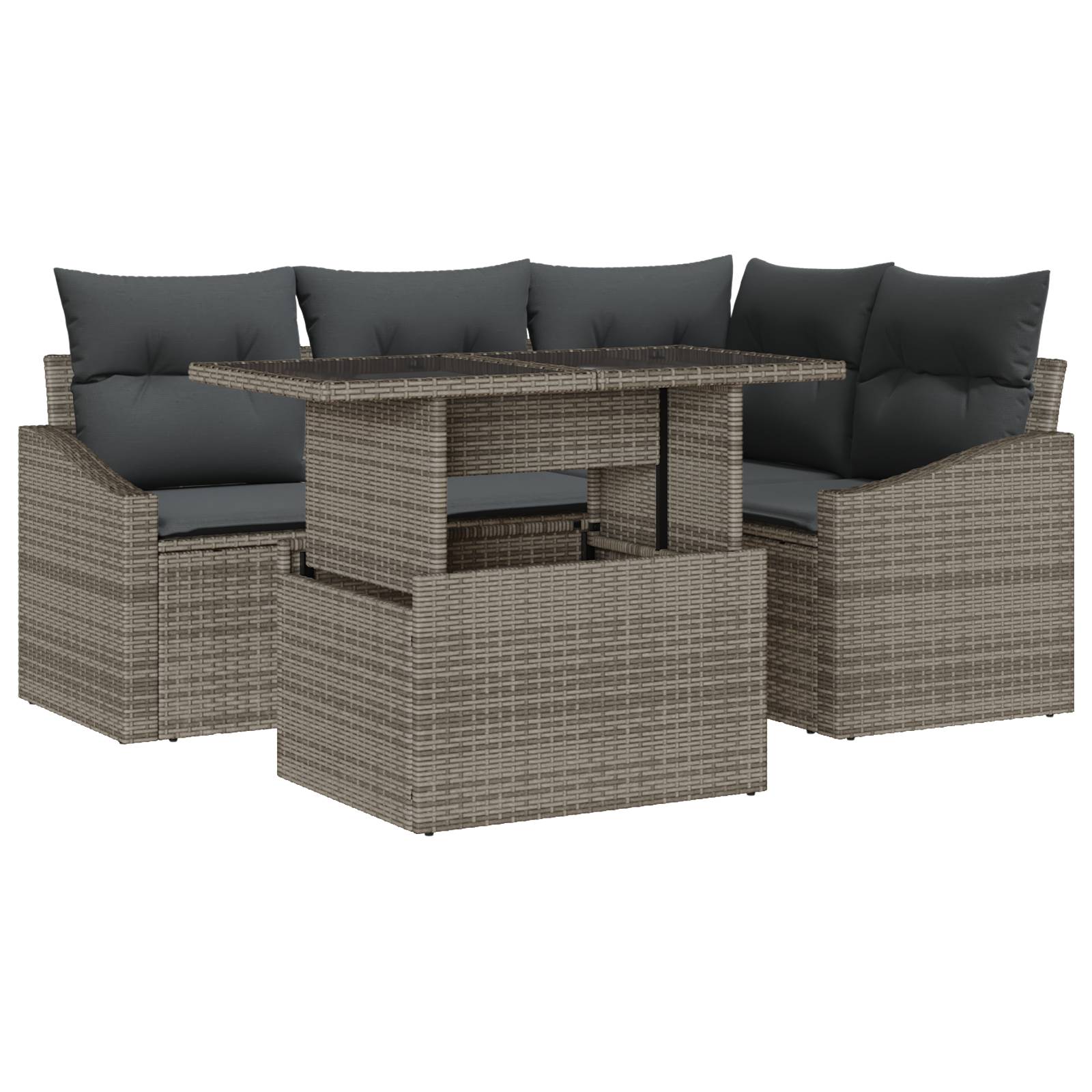 vidaXL 5-tlg. Garten-Sofagarnitur mit Kissen Grau Poly Rattan